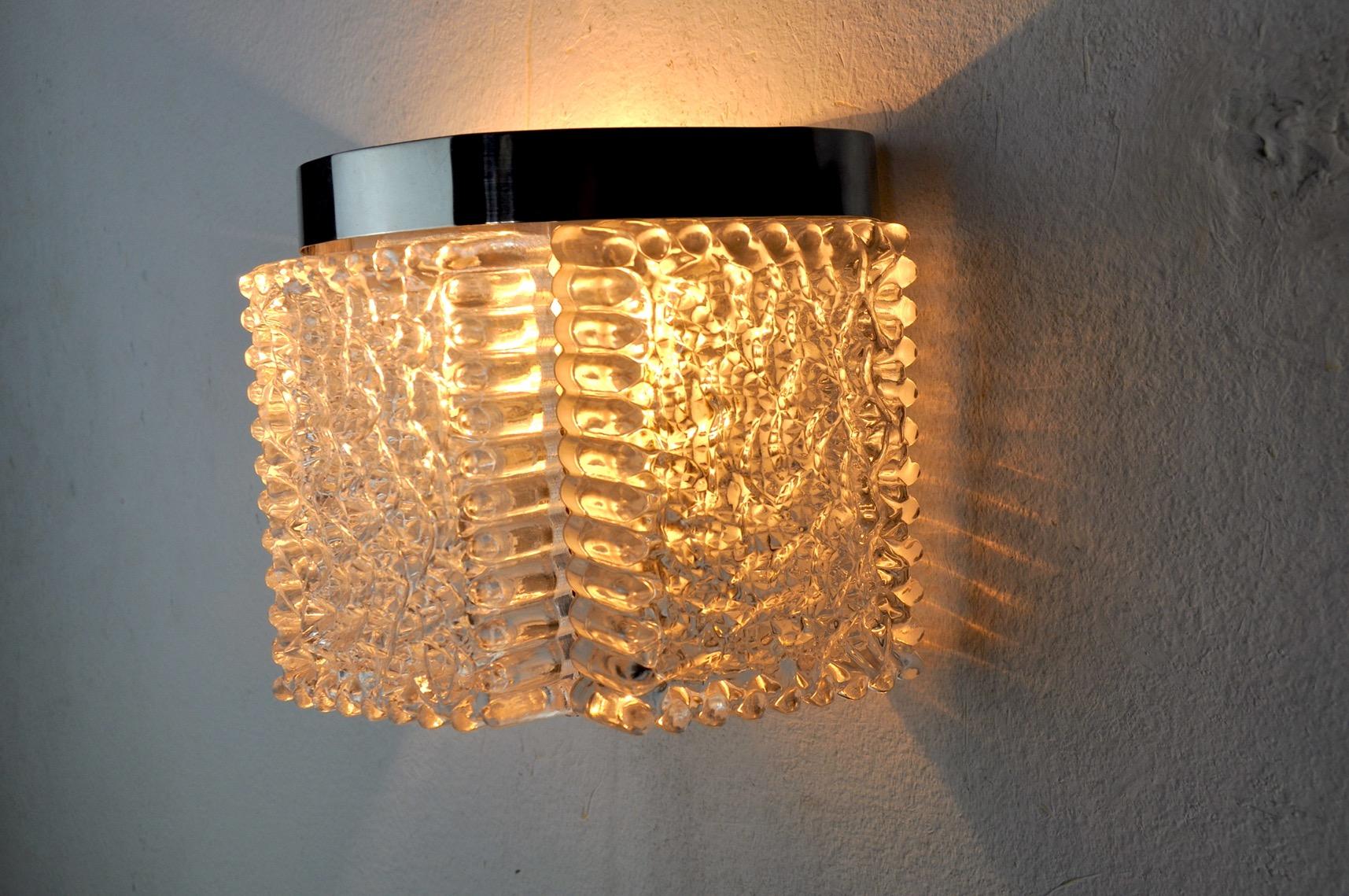 Wall Lamp by Kaiser Leuchten in Frosted Glass Germany, 1960 For Sale 1