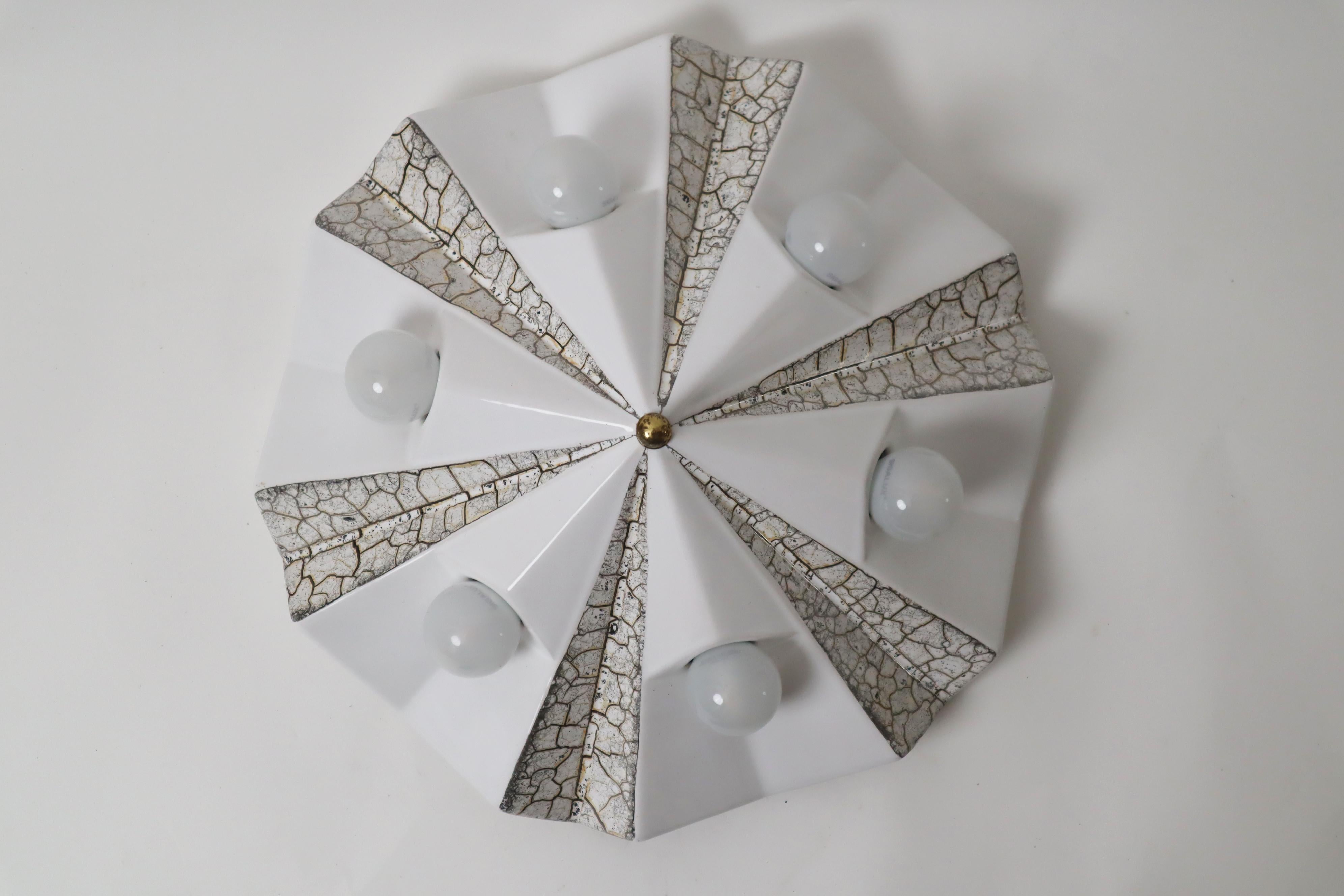 Wall lamp by Pan ceramic in the shape of a white golden star, Germany 1970s For Sale 3