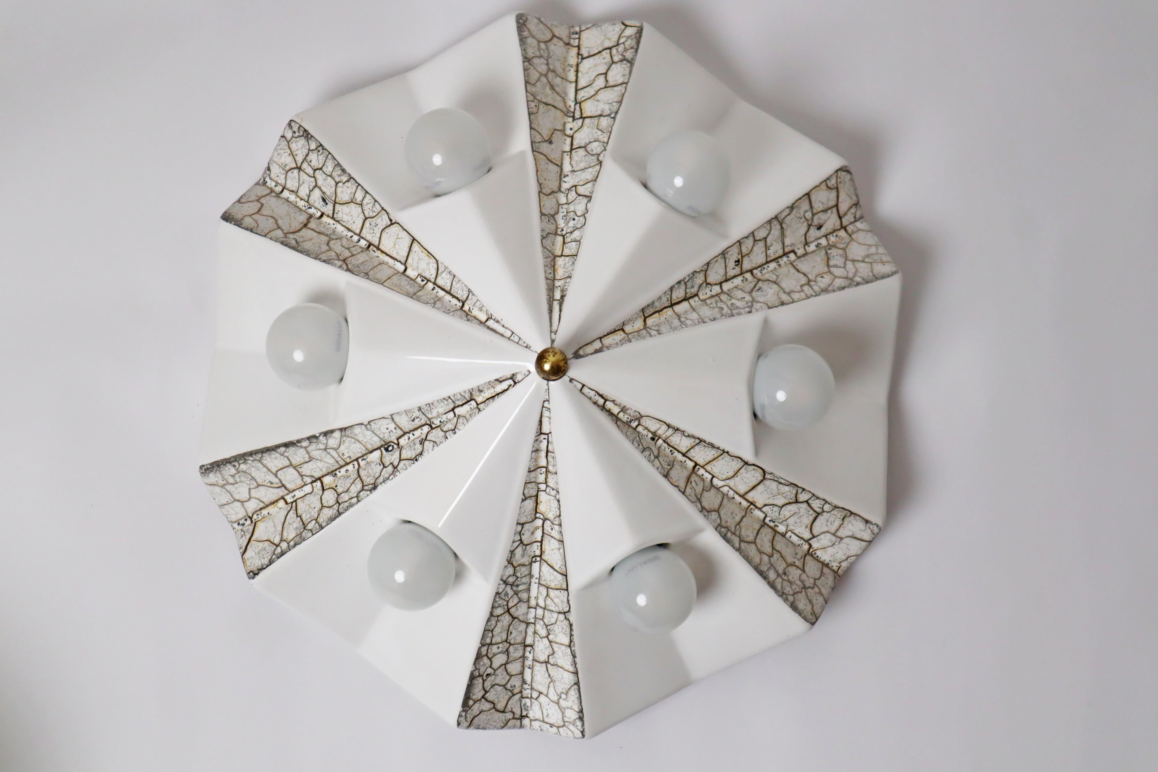 Wall lamp by Pan ceramic in the shape of a white golden star, Germany 1970s For Sale 5