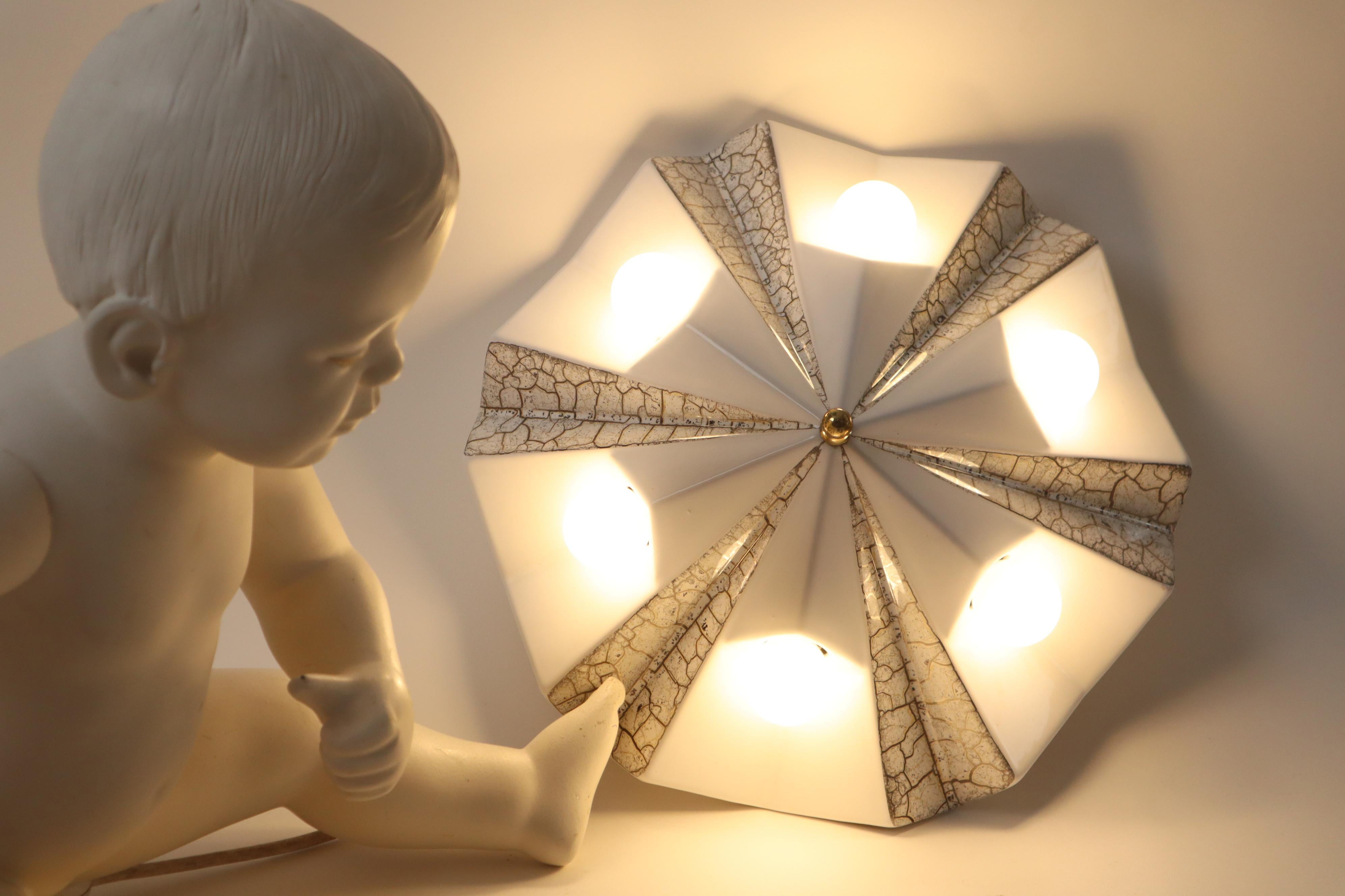 Wall lamp by Pan ceramic in the shape of a white golden star, Germany 1970s For Sale 7