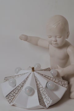 Wall Lamp by Pan Ceramic in the Shape of a White Golden Star, Germany 1970s