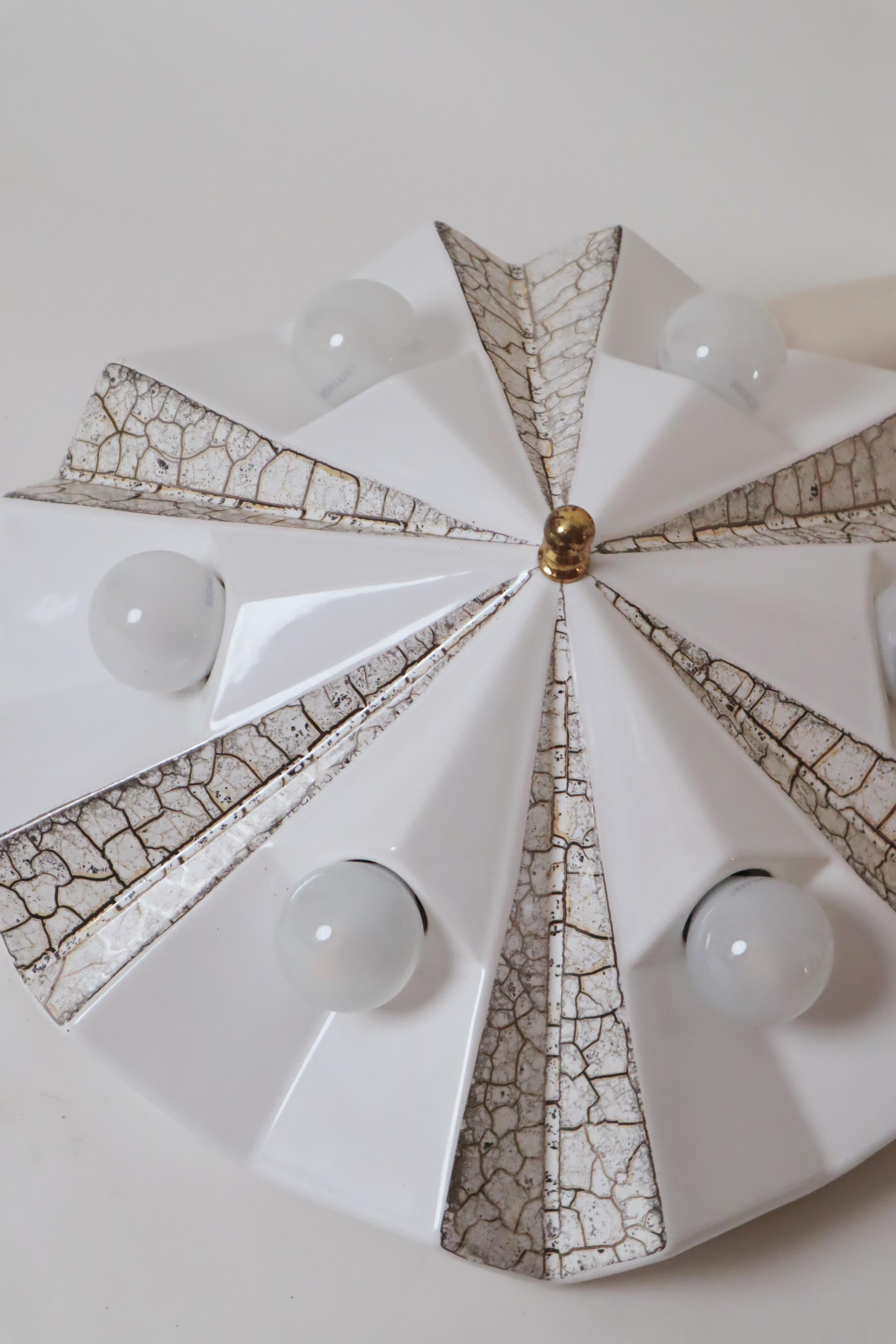 Mid-Century Modern Wall lamp by Pan ceramic in the shape of a white golden star, Germany 1970s For Sale