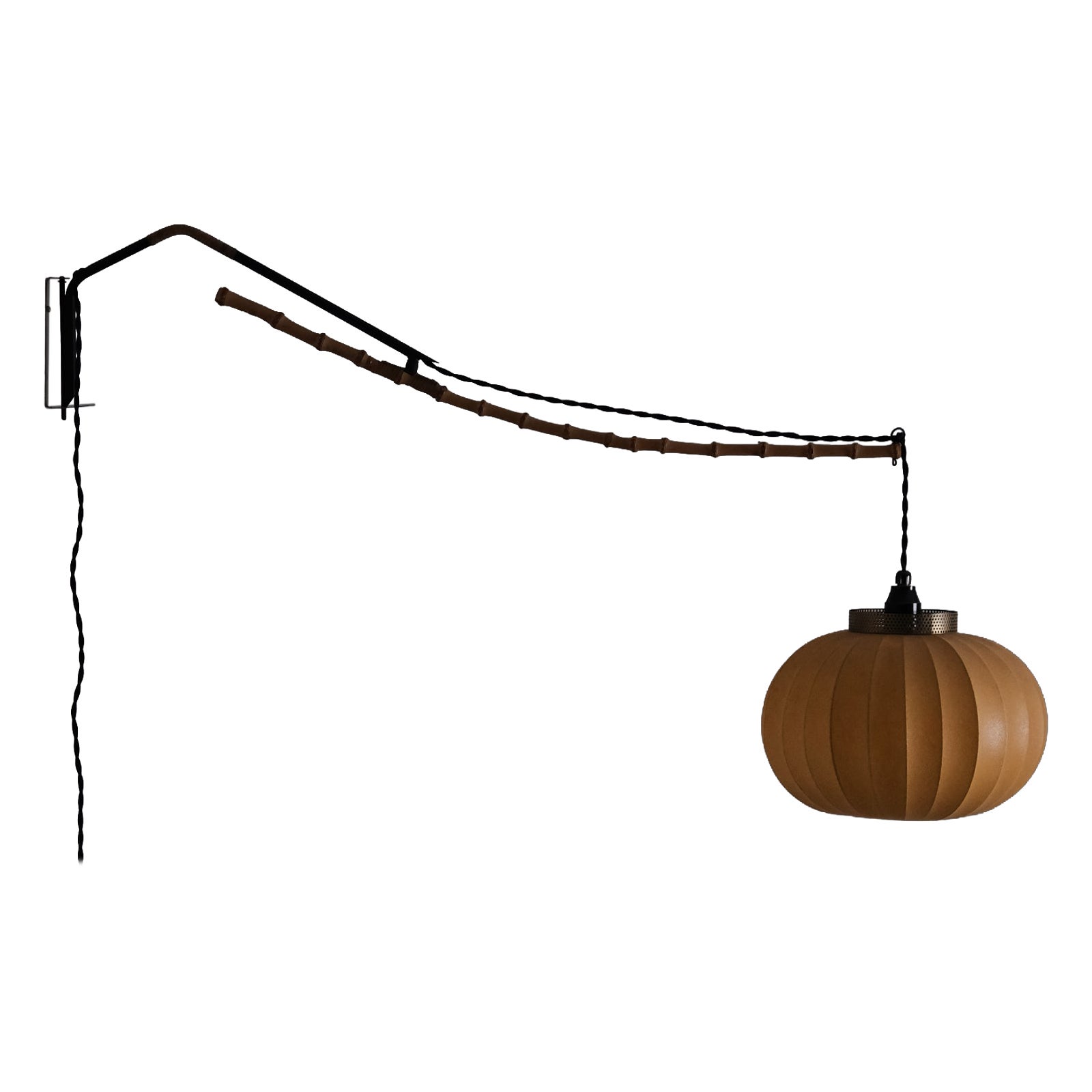 Wall Lamp by Unknown Designer in Bamboo and Brass, Denmark, 1950s