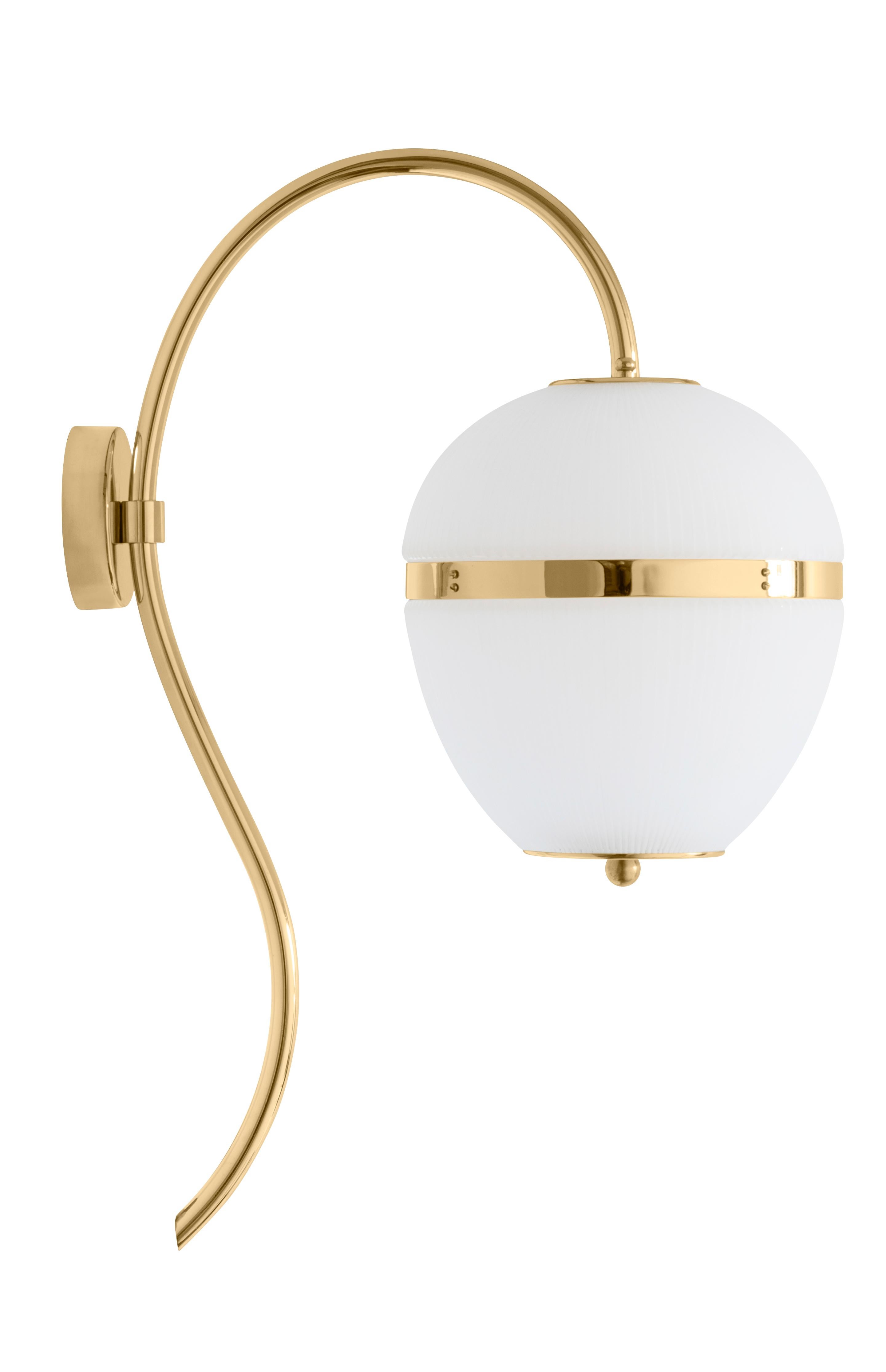 Wall lamp China 02 by Magic Circus Editions.
Dimensions: H 62 x W 25 x D 41.5 cm.
Materials: brass, mouth blown glass sculpted with a diamond saw.
Colour: enamel soft white.

Available finishes: brass, nickel.

All our lamps can be wired
