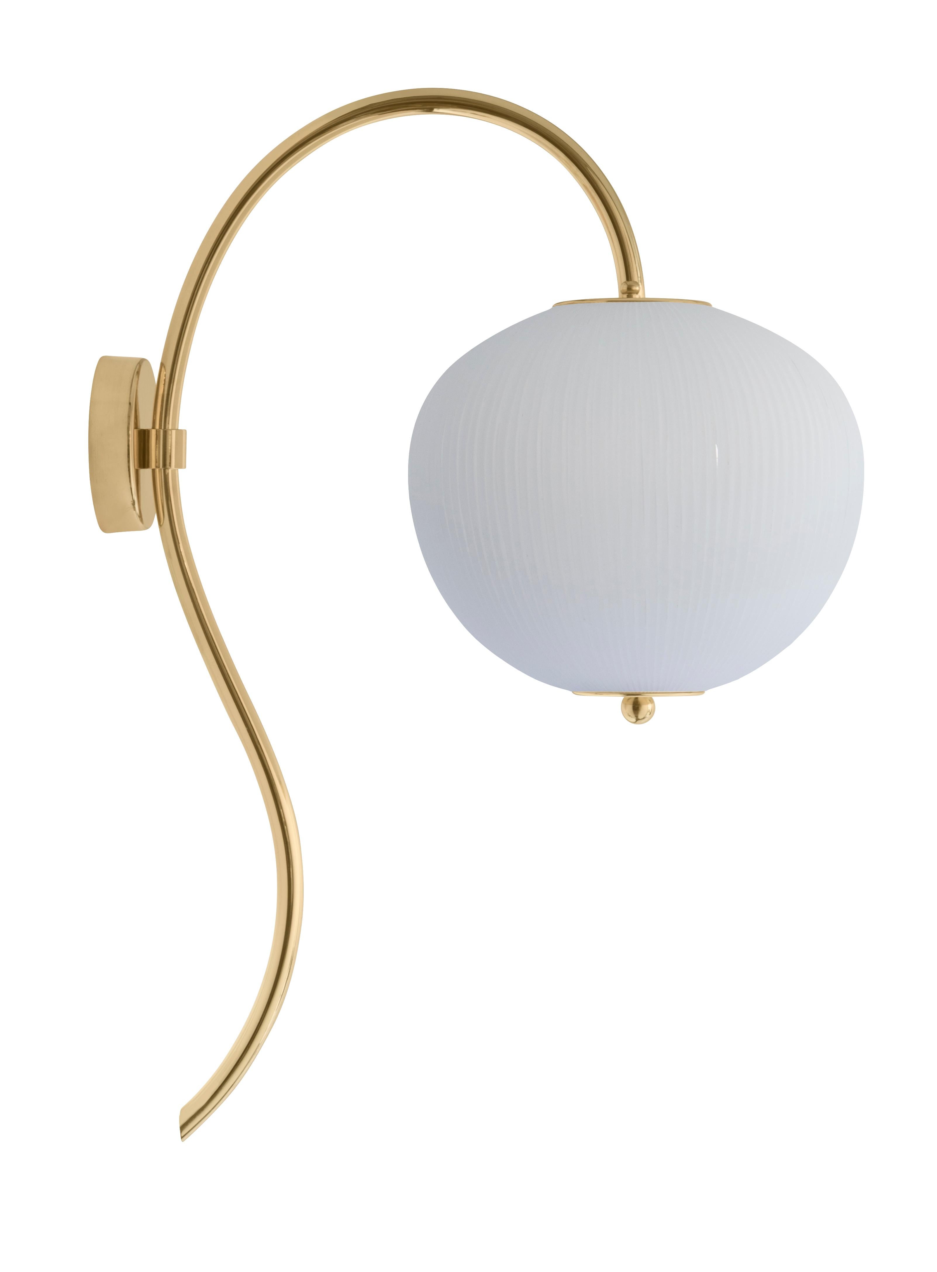 Wall lamp China 03 by Magic Circus Editions
Dimensions: H 62 x W 26.2 x D 41.5 cm
Materials: Brass, mouth blown glass sculpted with a diamond saw
Colour: rich grey

Available finishes: Brass, nickel
Available colours: enamel soft white, soft