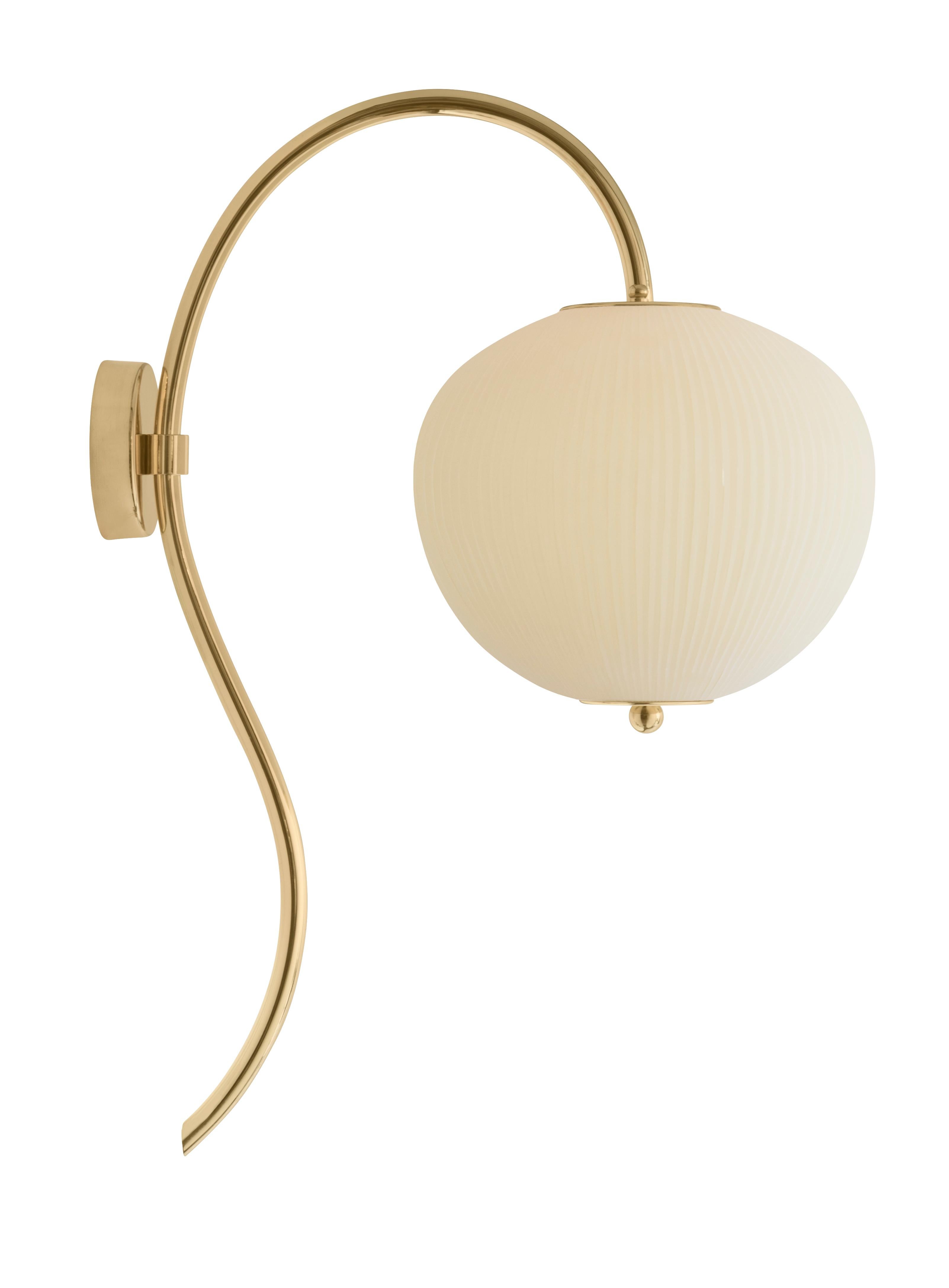 Wall lamp China 03 by Magic Circus Editions
Dimensions: H 62 x W 26.2 x D 41.5 cm
Materials: Brass, mouth blown glass sculpted with a diamond saw
Colour: soft rose

Available finishes: Brass, nickel
Available colours: enamel soft white, soft