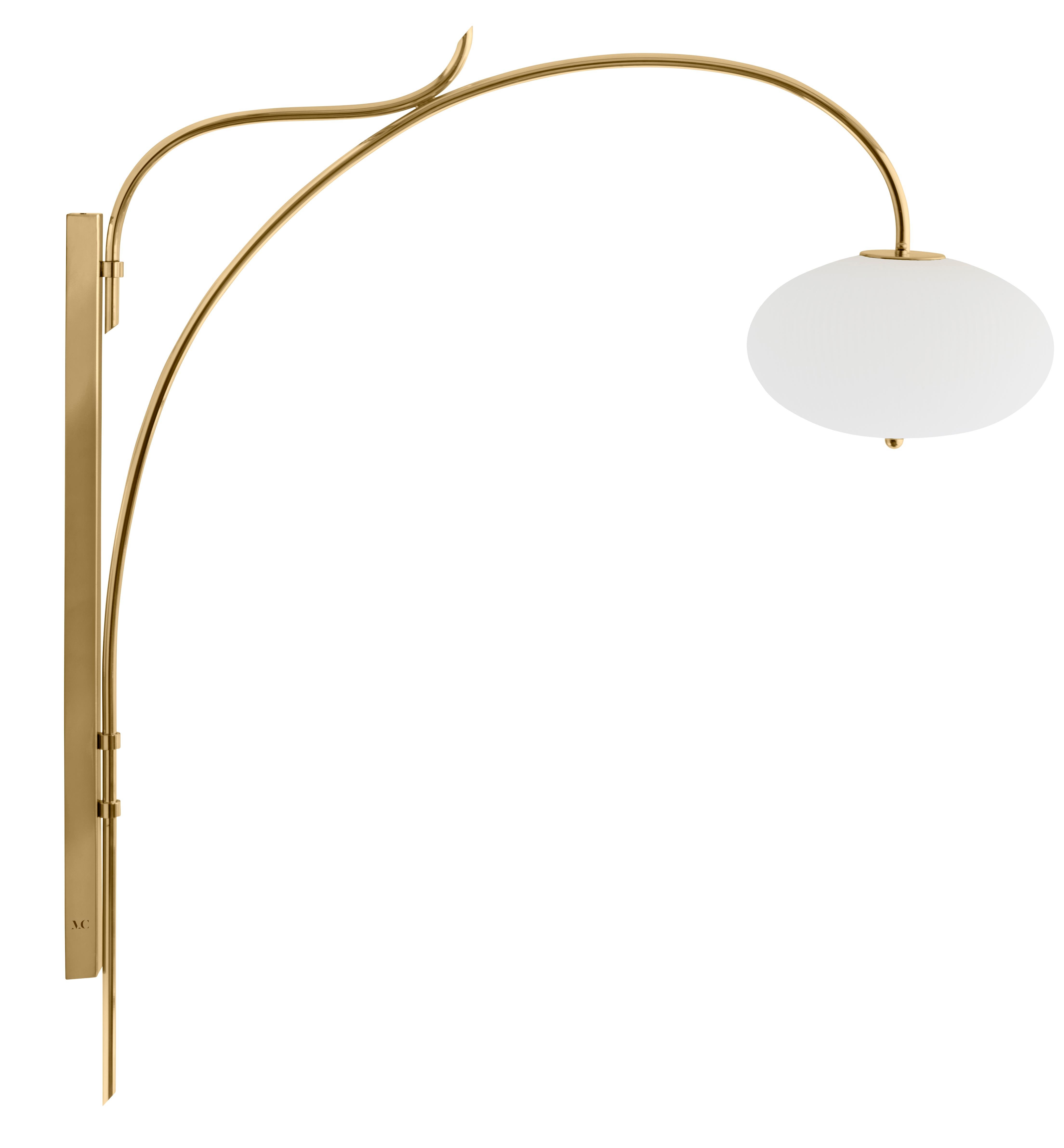 Wall lamp China 07 by Magic Circus Editions
Dimensions: H 120 x W 32 x D 113.5 cm
Materials: Brass, mouth blown glass sculpted with a diamond saw
Colour: enamel soft white

Available finishes: Brass, nickel
Available colours: enamel soft