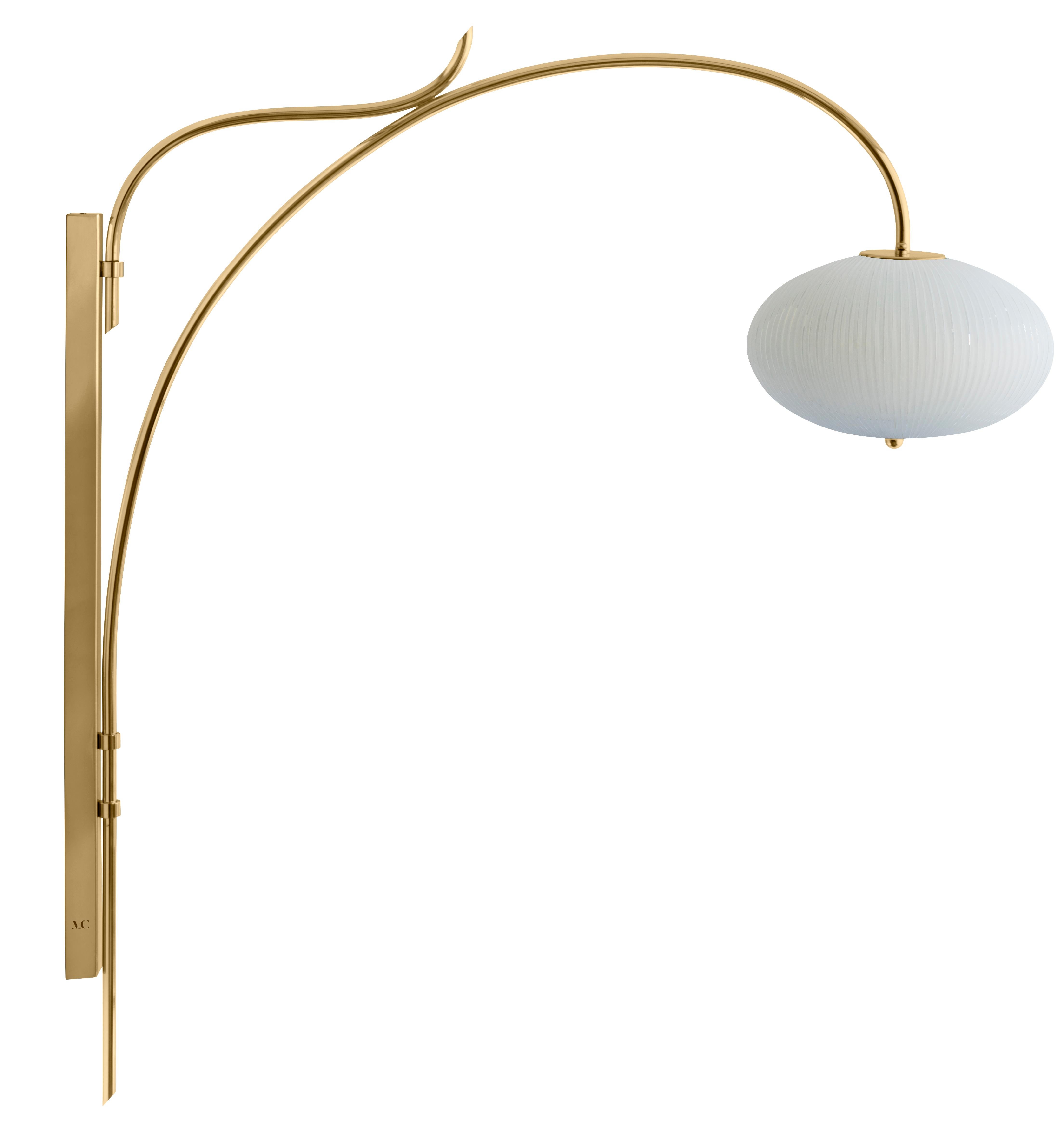 Wall lamp china 07 by Magic Circus Editions
Dimensions: H 120 x W 32 x D 113.5 cm
Materials: Brass, mouth blown glass sculpted with a diamond saw
Colour: Rich grey

Available finishes: Brass, nickel
Available colours: enamel soft white, soft