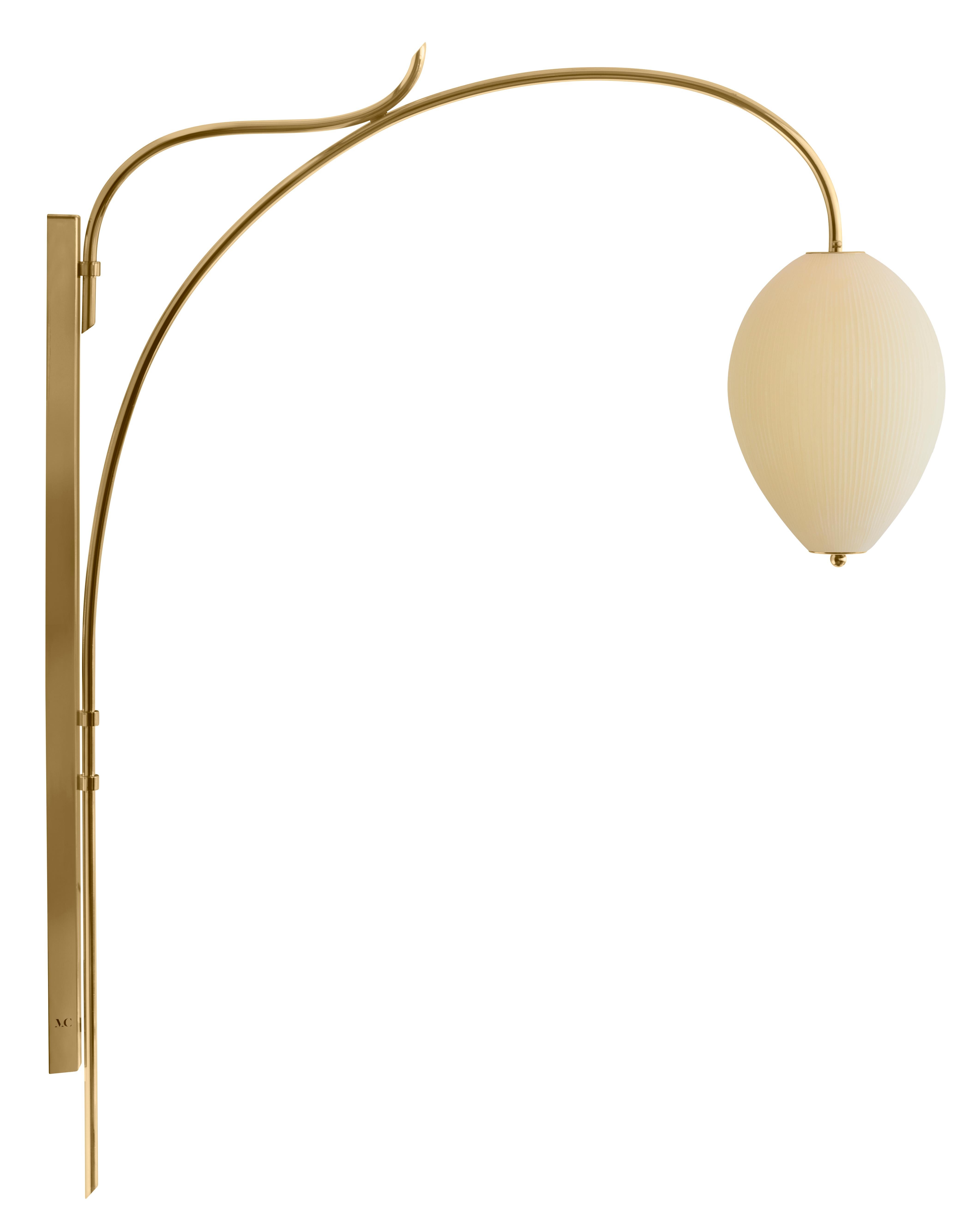 Wall Lamp China 10 by Magic Circus Editions
Dimensions: H 134 x W 25.2 x D 113.5 cm
Materials: Brass, mouth blown glass sculpted with a diamond saw
Colour: mustard

Available finishes: Brass, nickel
Available colours: enamel soft white, soft