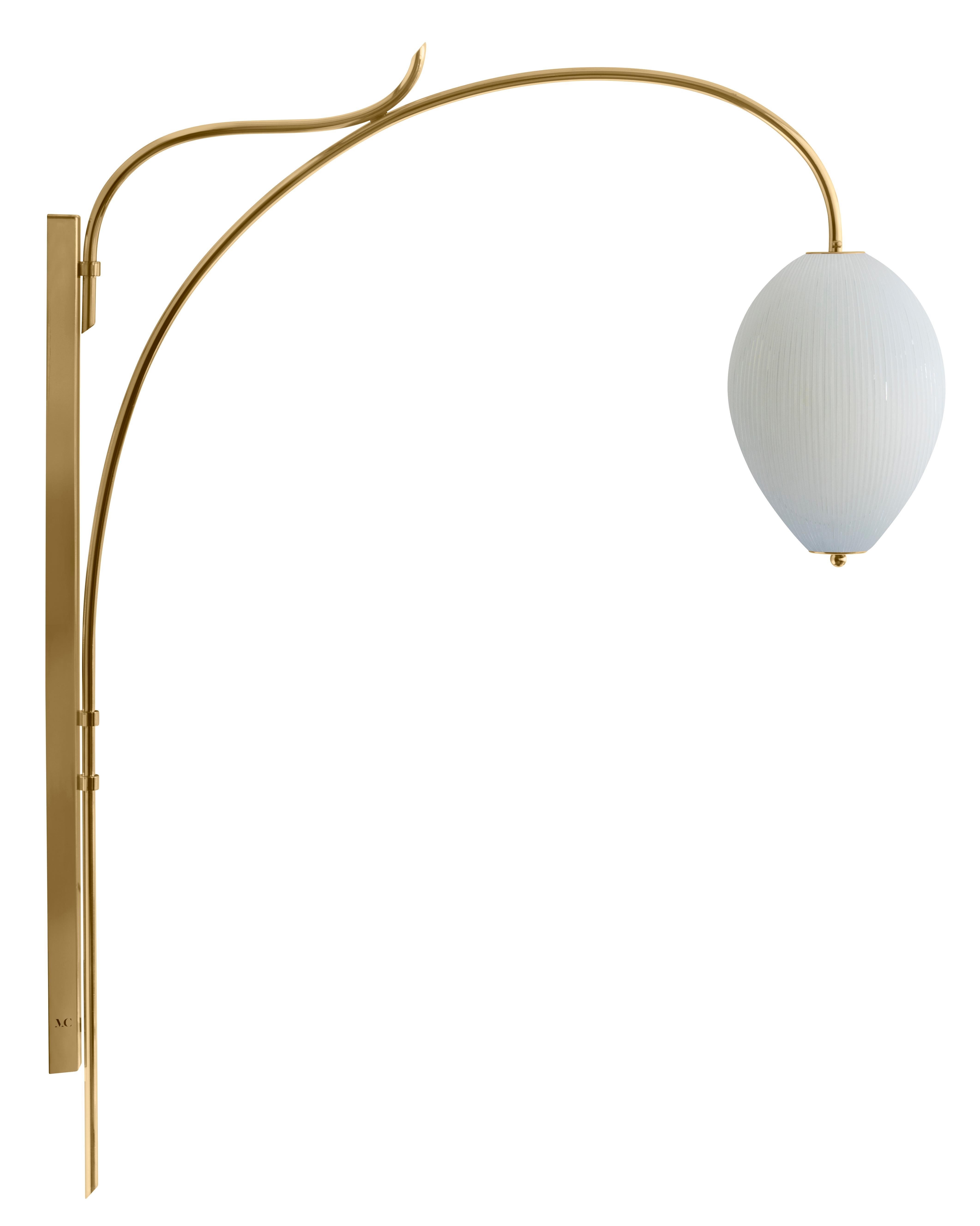 Wall lamp China 10 by Magic Circus Editions
Dimensions: H 134 x W 25.2 x D 113.5 cm
Materials: Brass, mouth blown glass sculpted with a diamond saw
Colour: rich grey

Available finishes: Brass, nickel
Available colours: enamel soft white, soft