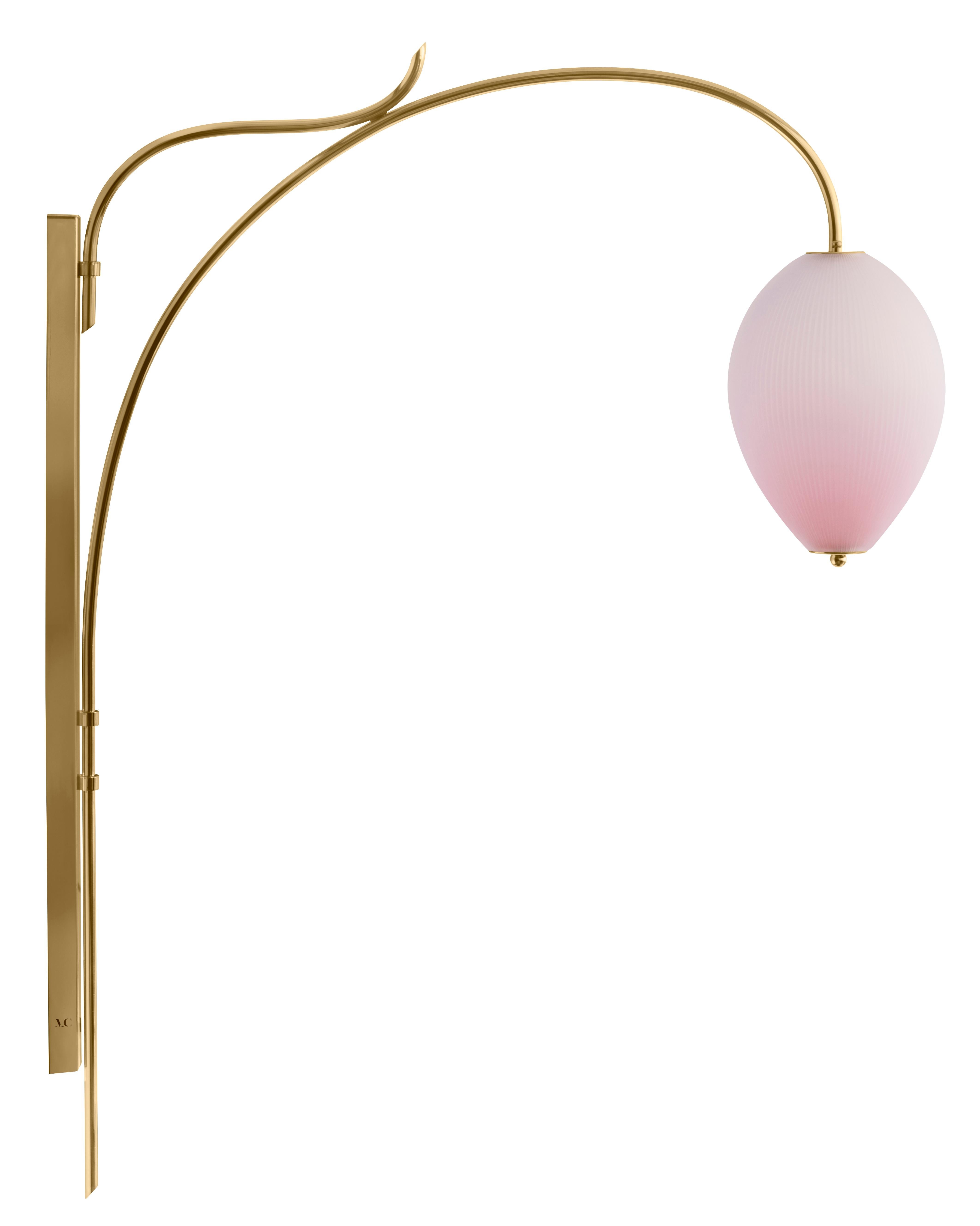 Wall lamp China 10 by Magic Circus Editions
Dimensions: H 134 x W 25.2 x D 113.5 cm
Materials: Brass, mouth blown glass sculpted with a diamond saw
Colour: soft rose

Available finishes: Brass, nickel
Available colours: enamel soft white, soft