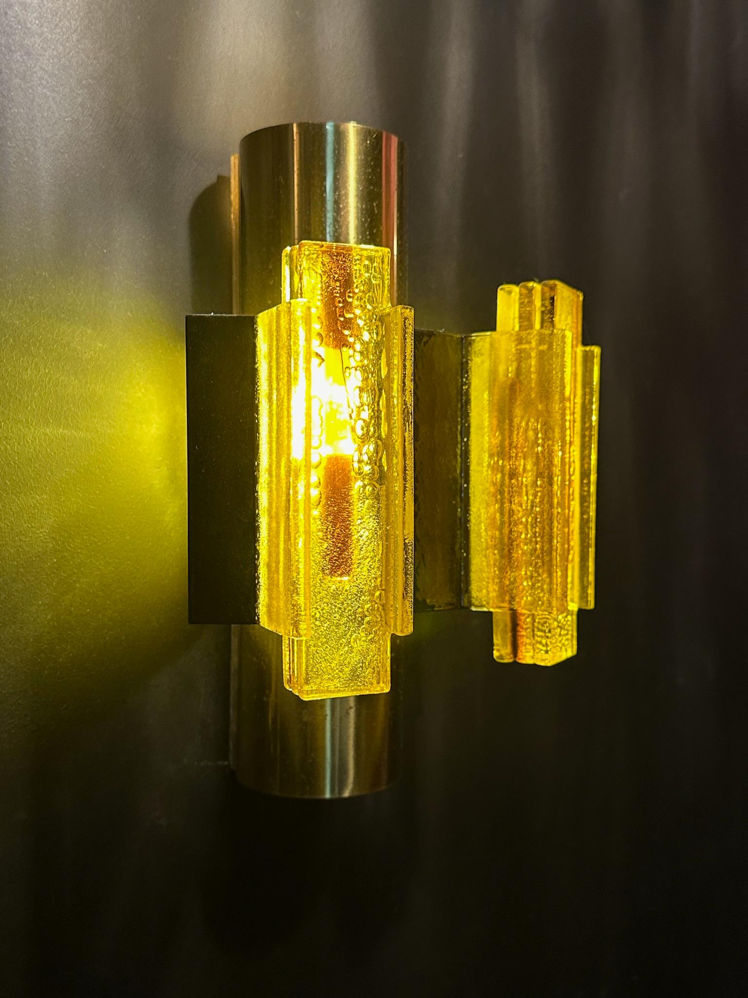 Mid-Century Modern Wall lamp Claus Bolby Acrylic and Metal Yellow Danish design For Sale
