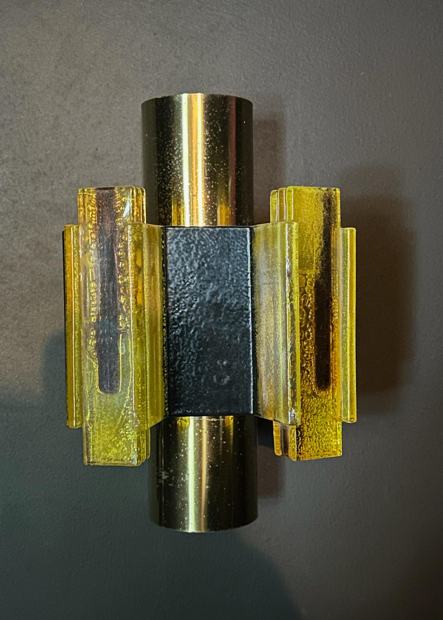 Wall lamp Claus Bolby Acrylic and Metal Yellow Danish design In Good Condition For Sale In UTRECHT, NL