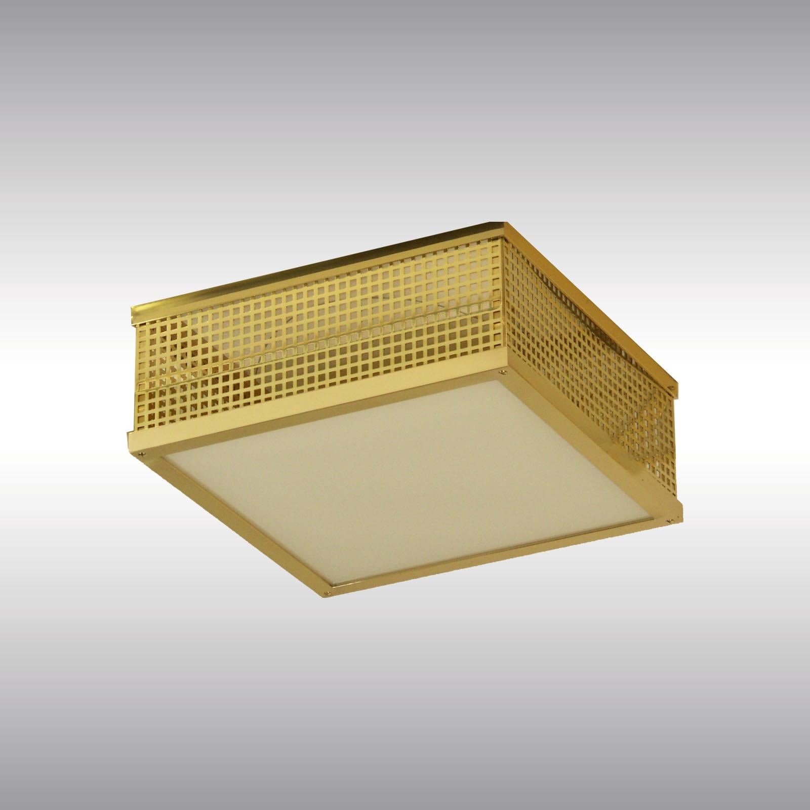 Square ceiling or wall fixture with punched brass-sheet in the requested finish

All components according to the UL regulations, with an additional charge we will UL-list and label our fixtures.