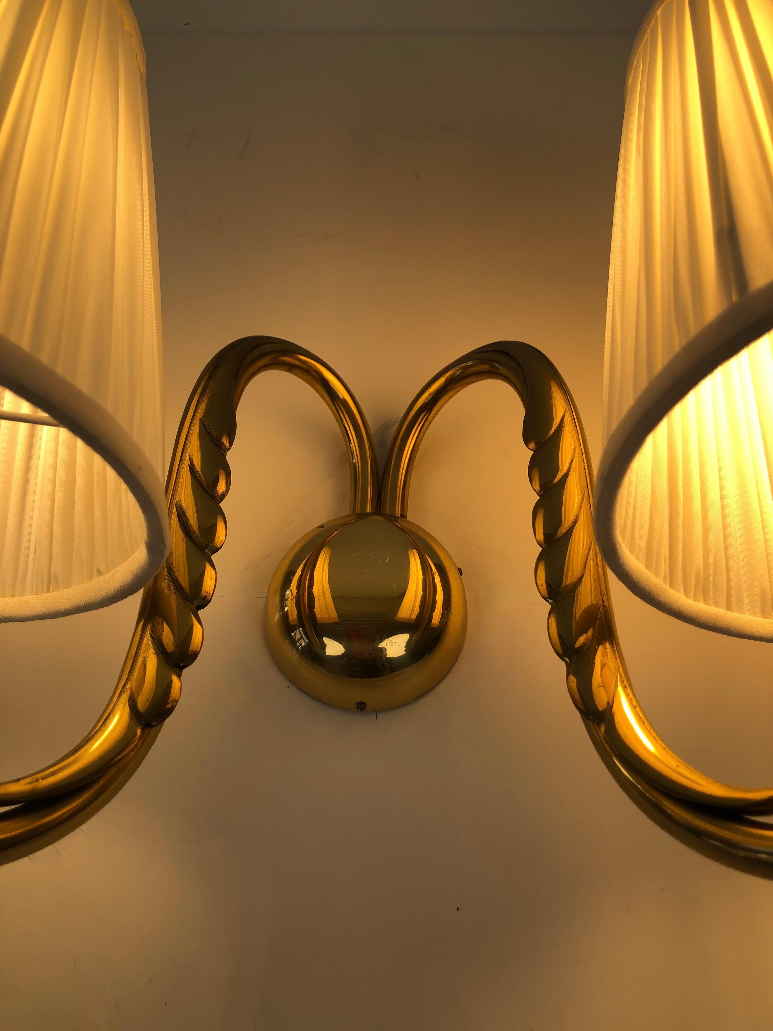 Wall lamp from Josef Frank in Brass with Silk Shades from the 1930's Austria For Sale 6