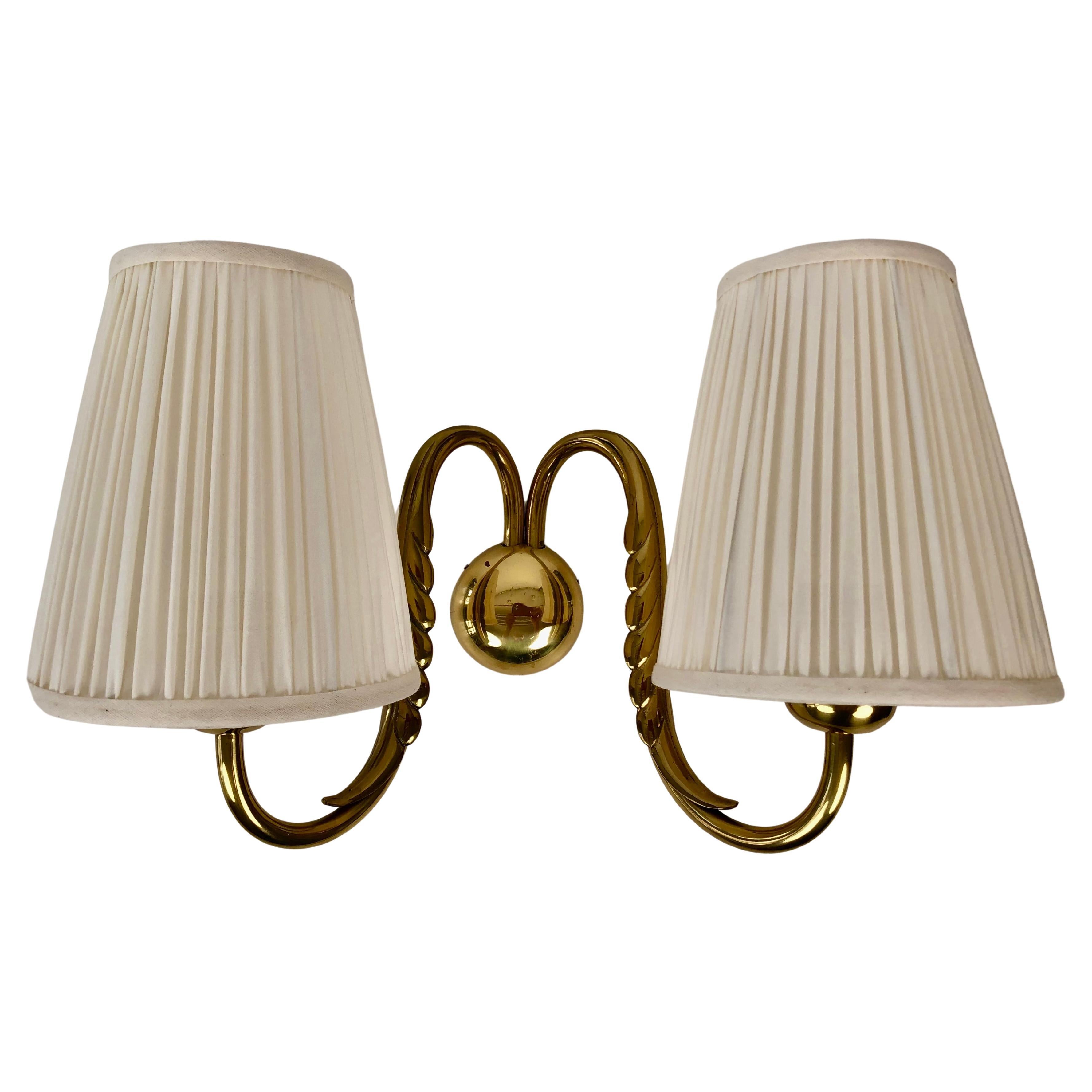 Wall lamp from Josef Frank in Brass with Silk Shades from the 1930's Austria For Sale