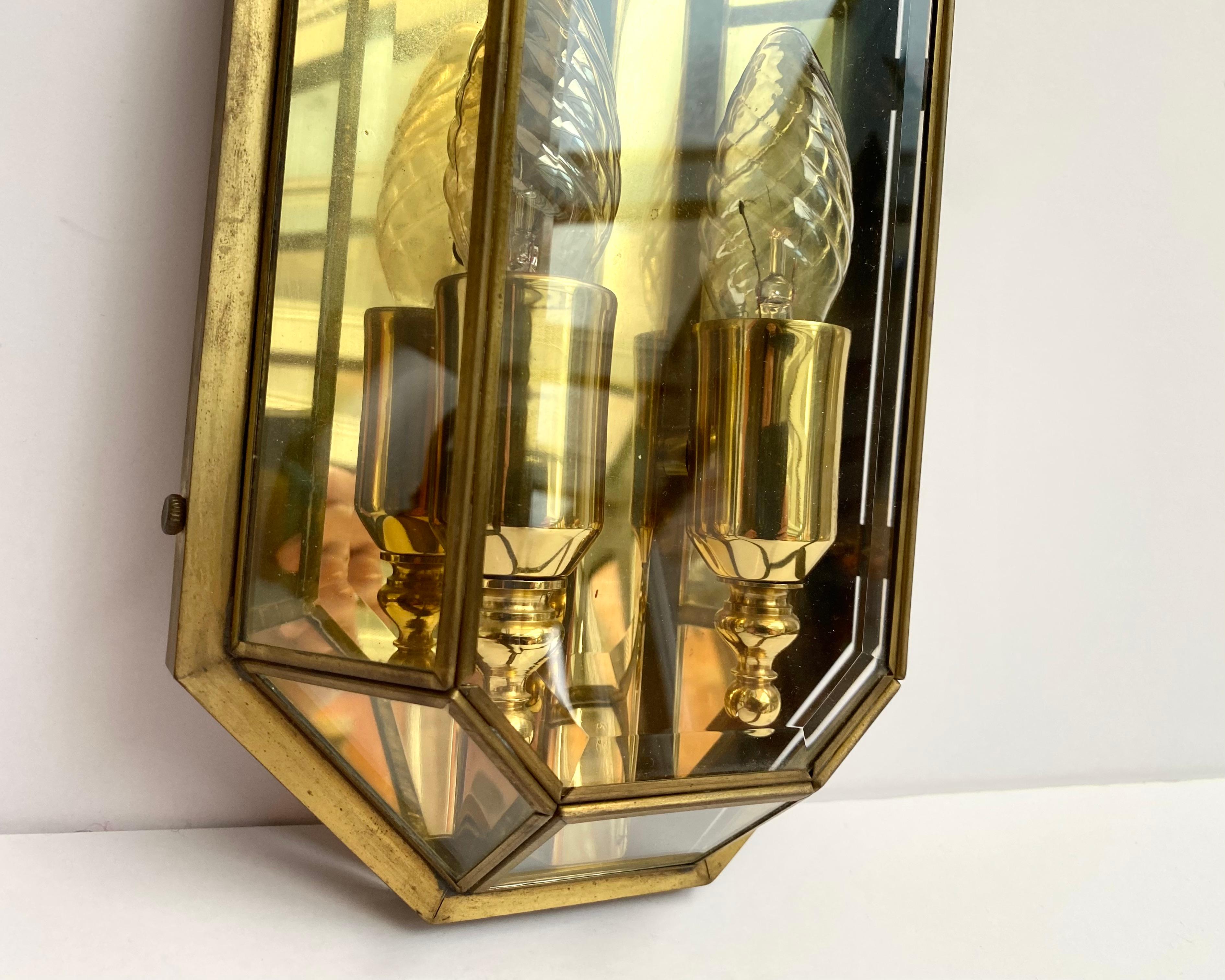 Belgian Wall Lamp Glass And Brass Hollywood Regency Style, Deknudt, Belgium, 1960 For Sale