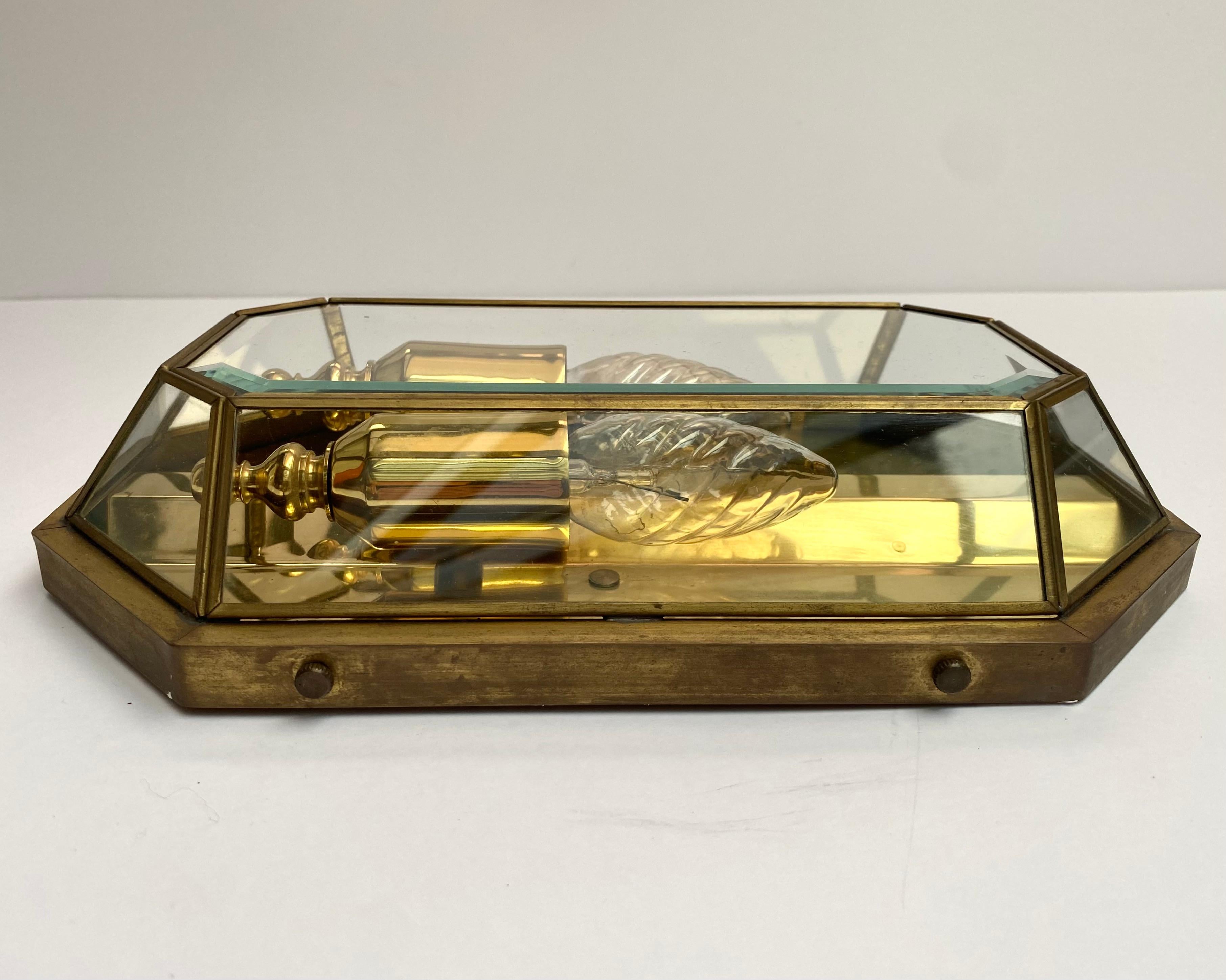 Mid-20th Century Wall Lamp Glass And Brass Hollywood Regency Style, Deknudt, Belgium, 1960