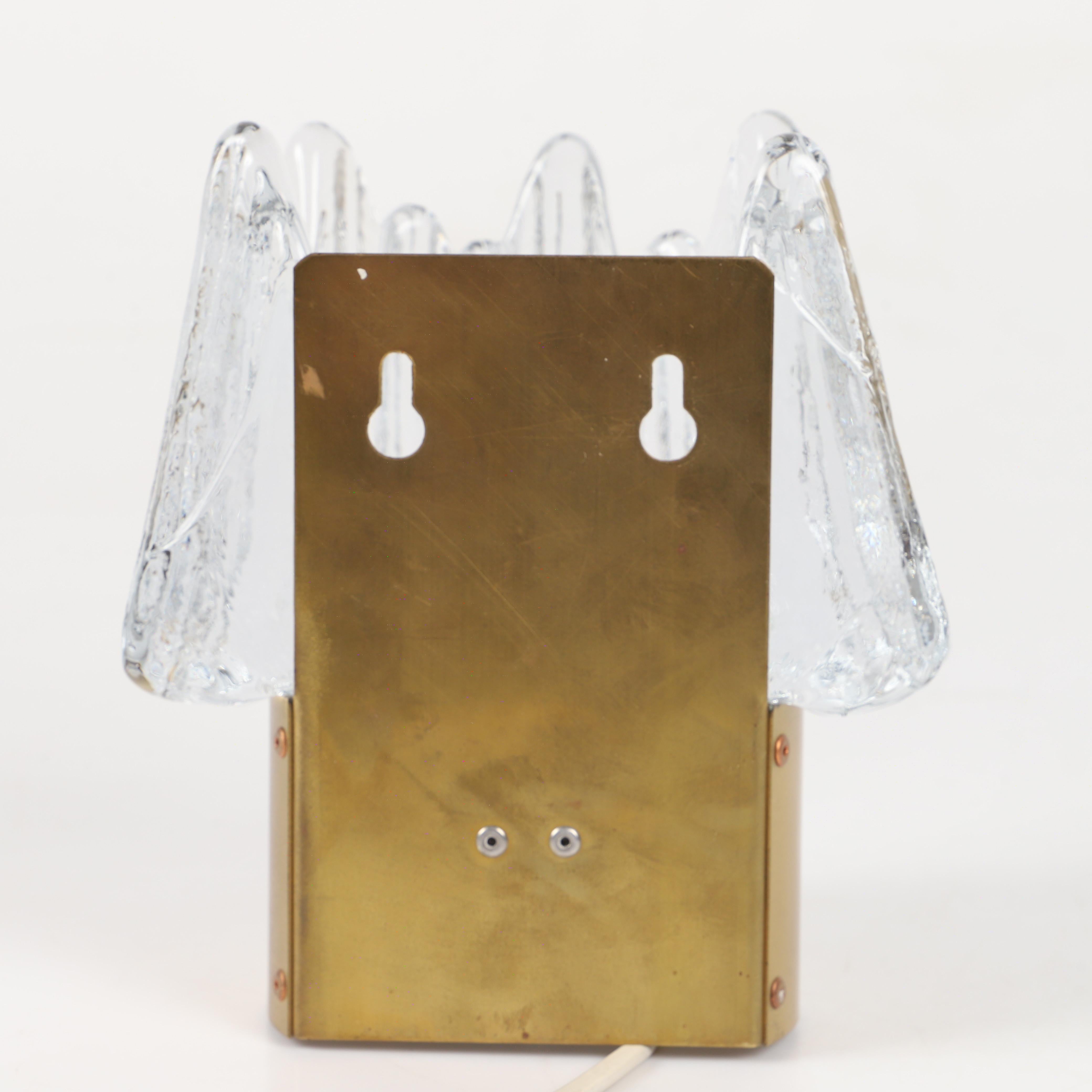 Wall lamp  Molded glass/brass by Nafa Nybro Armaturfabrik 196O Sweden
rare model 
Good condition
3 wall lamps available, price for One