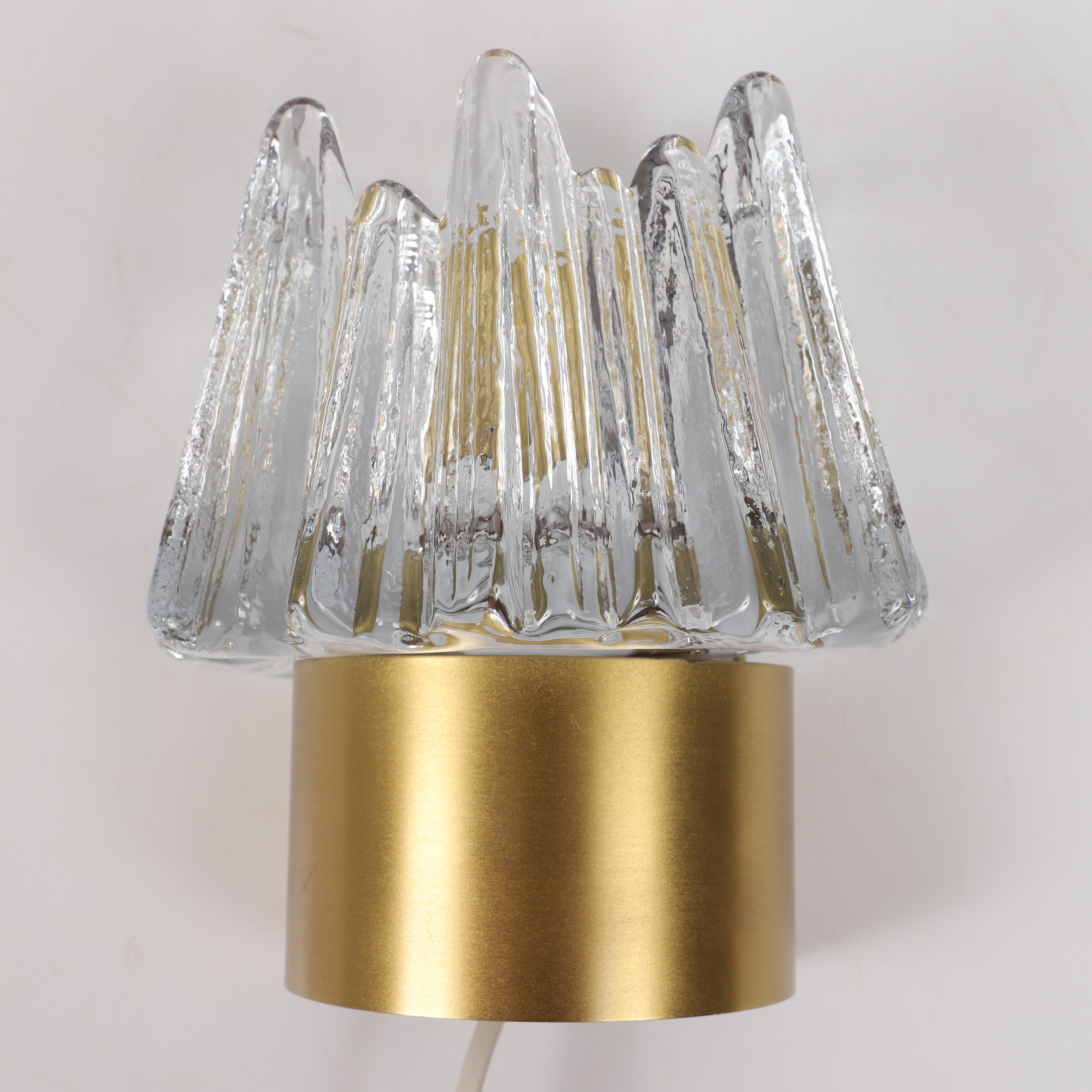 20th Century Wall lamp  by Nafa Nybro Armaturfabrik glass/brass Sweden 196O For Sale