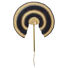 Wall Lamp Handwoven Straw Black, Contemporary African w/ Handcrafted Brass