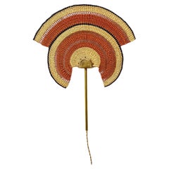 Wall Lamp Handwoven Straw Terracotta, Contemporary African w/ Handcrafted Brass