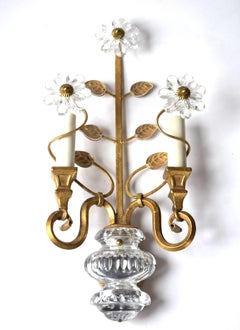Wall lamp in gilded metal and crystal glass by Maison Bagues, 1960s