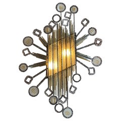 Wall Lamp in Iron and Glass Poliarte, Italy 1960s, H 86cm