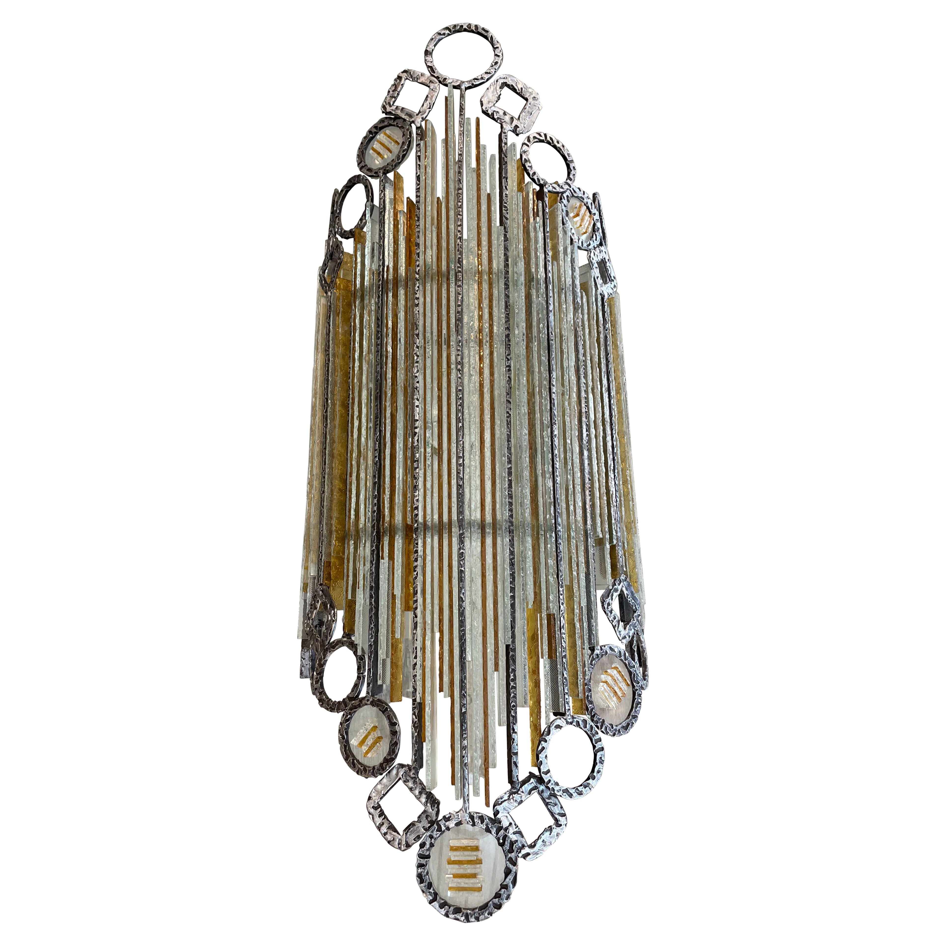 Wall lamp made of iron and Murano glass, Italy, 1960s, H 82 cm For Sale