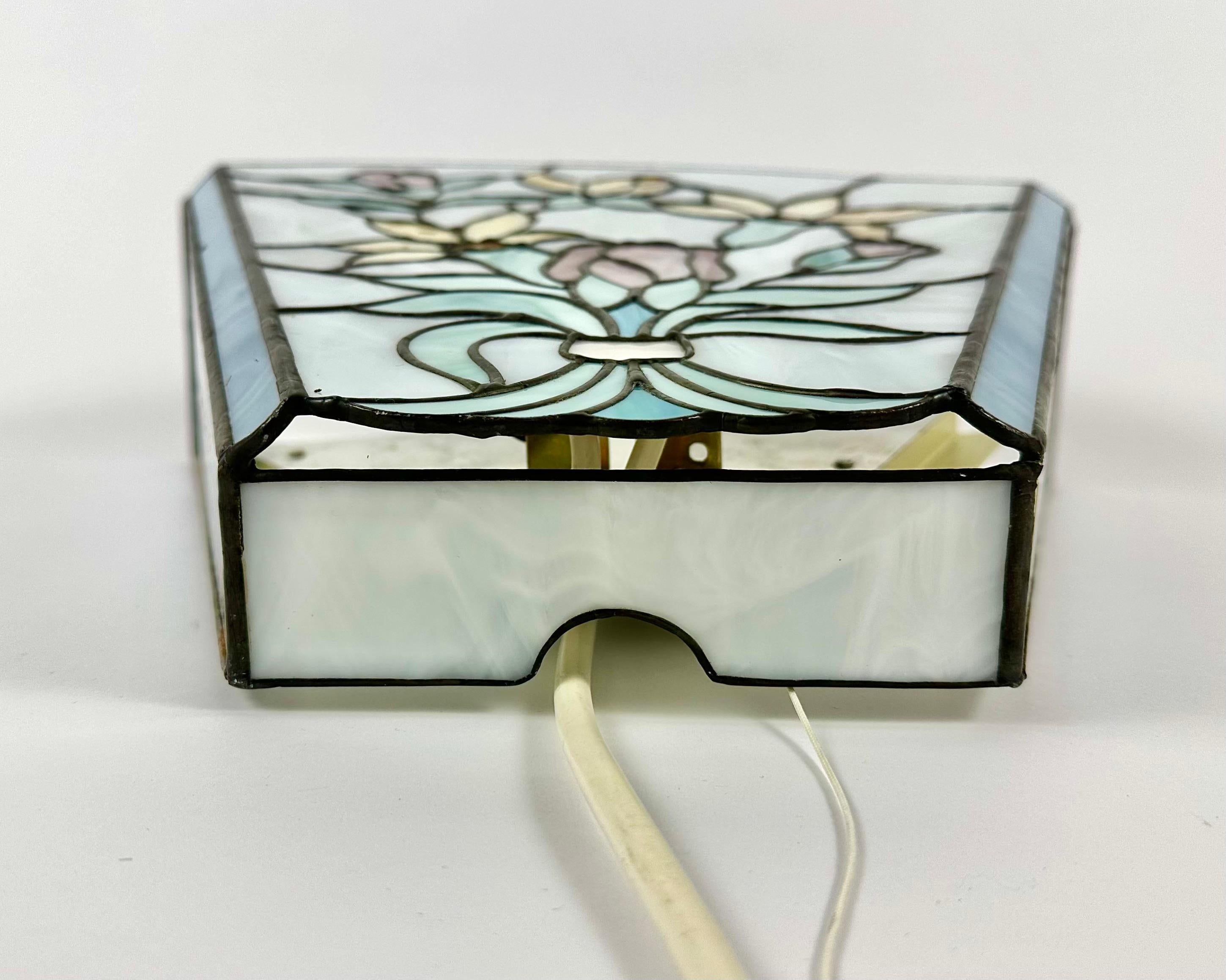 Art Deco Wall Lamp in Stained Glass Botanical Tiffany Wall Light Vintage Germany 1970s For Sale