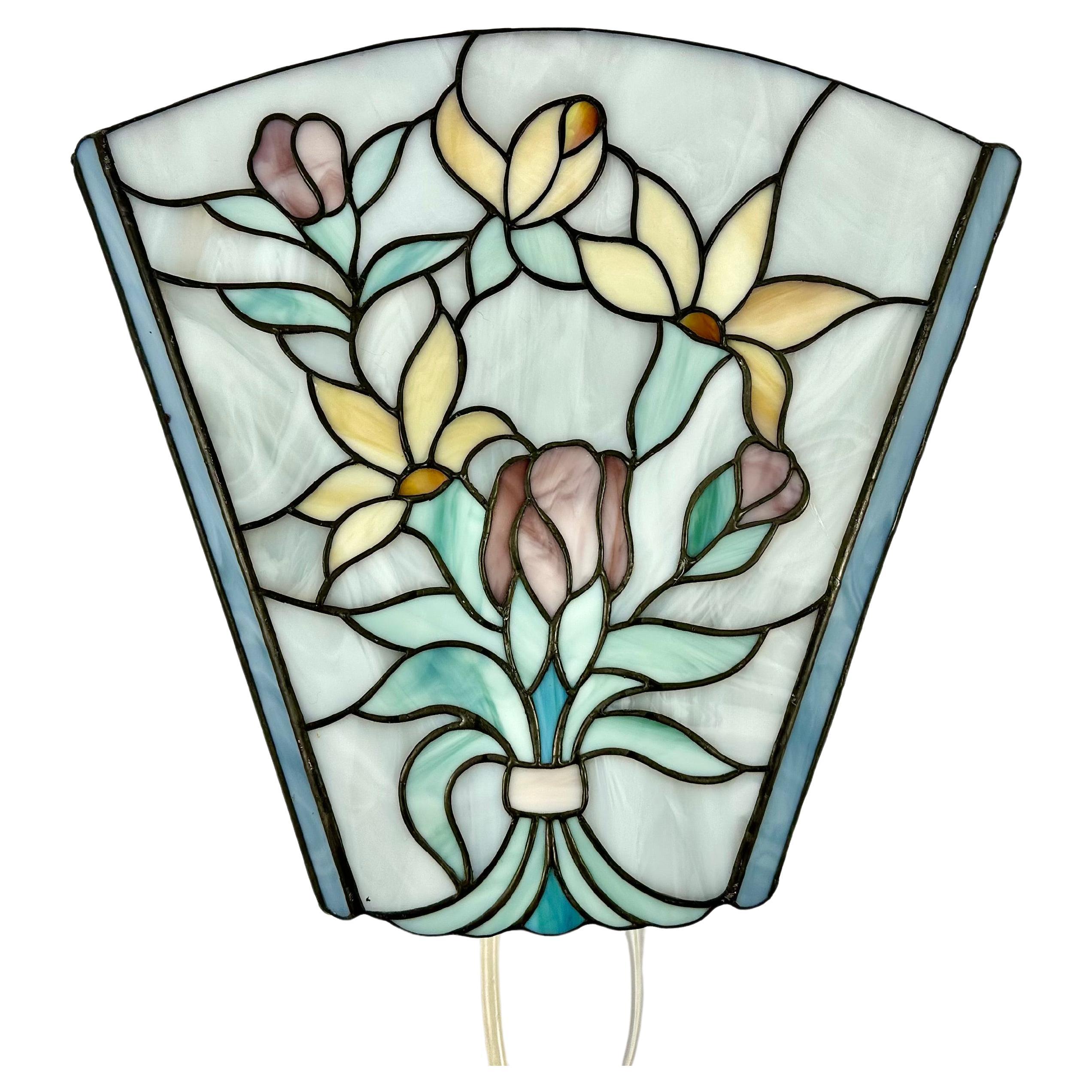 Lampe murale Tiffany botanique vintage en verre teinté Allemagne des années 1970 en vente