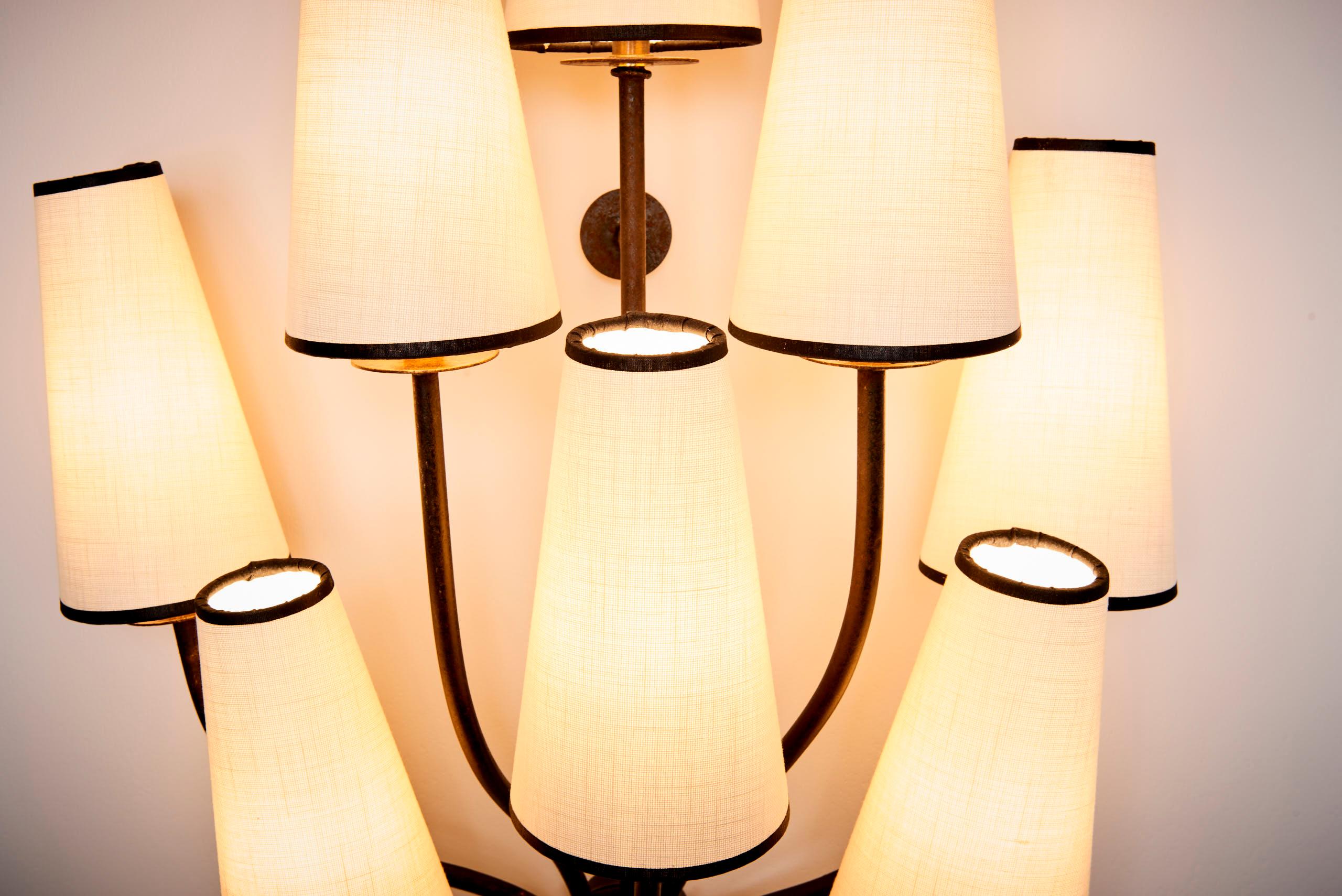 Mid-20th Century Wall Lamp in the manner of Jean Royere with 8 Branches France 1950s