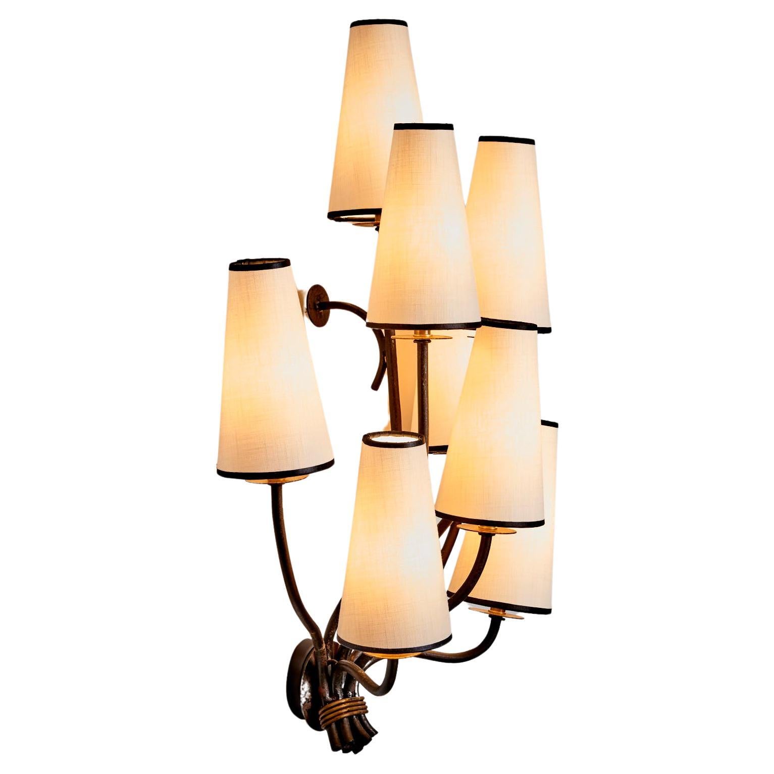 Mid-Century Modern Wall Lamp in the manner of Jean Royere with 8 Branches France 1950s