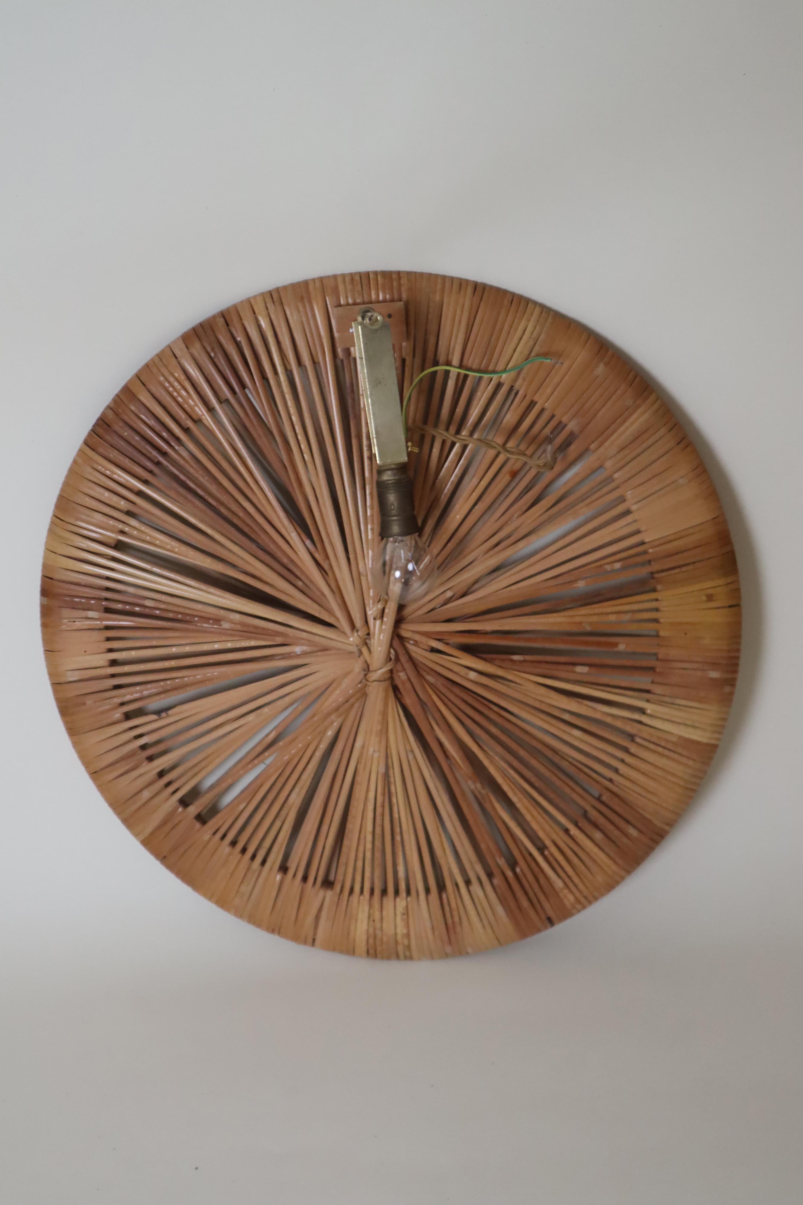 Lampe murale en bambou tressé en forme de soleil, Italie, années 1960 en vente 2