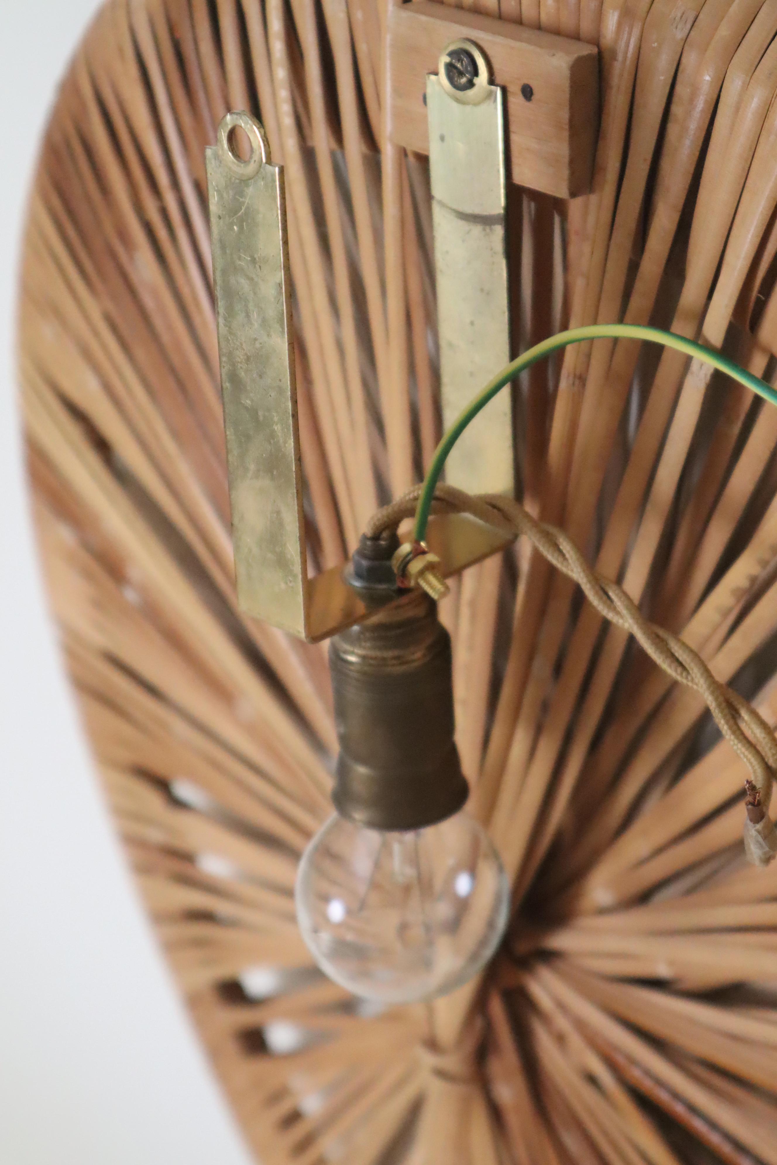 Lampe murale en bambou tressé en forme de soleil, Italie, années 1960 en vente 1