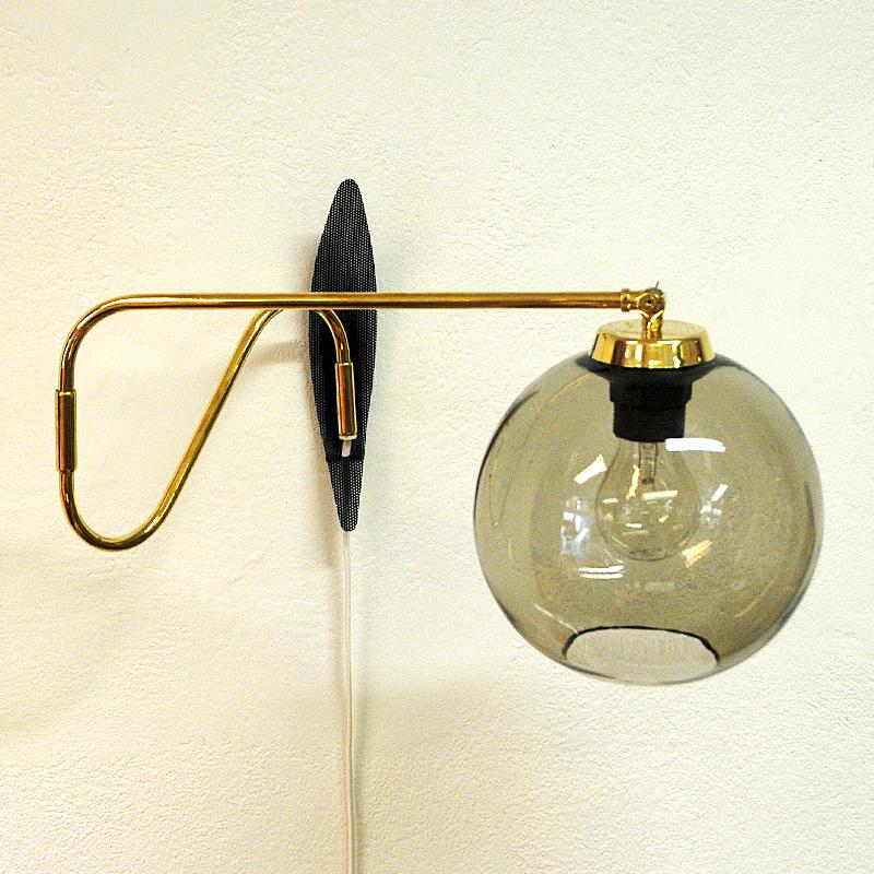 Norwegian Wall Lamp on a Brass Arm with Glassdome Høvik Verk, Norway, 1950s