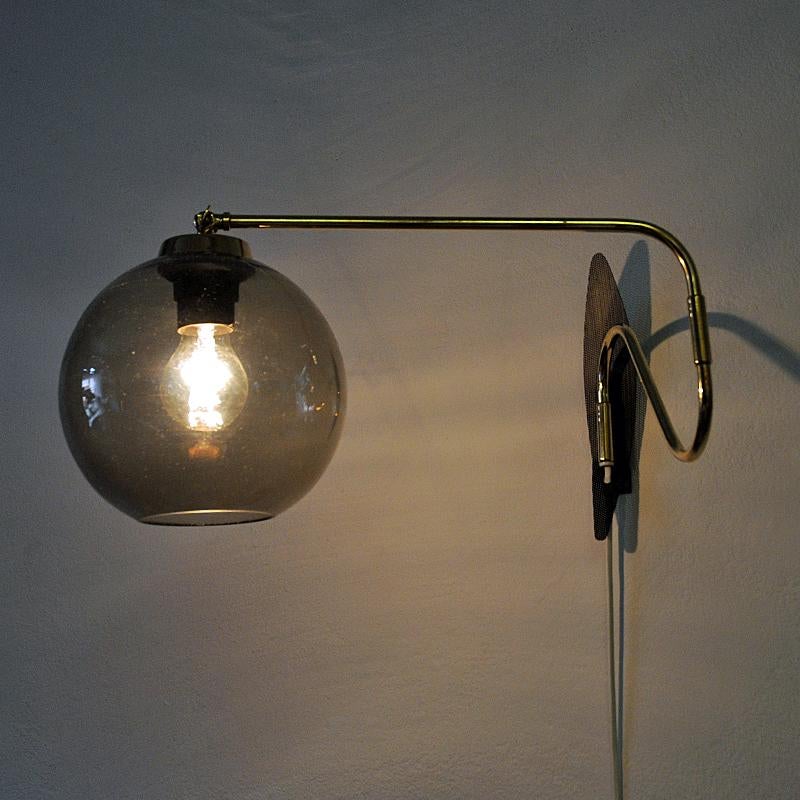 Polished Wall Lamp on a Brass Arm with Glassdome Høvik Verk, Norway, 1950s