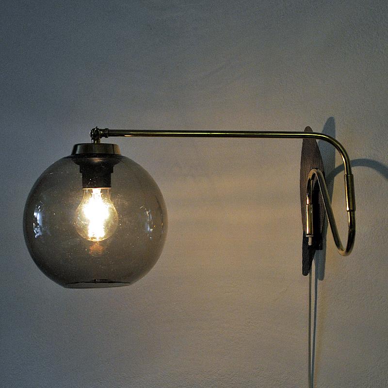 Wall Lamp on a Brass Arm with Glassdome Høvik Verk, Norway, 1950s In Good Condition In Stockholm, SE