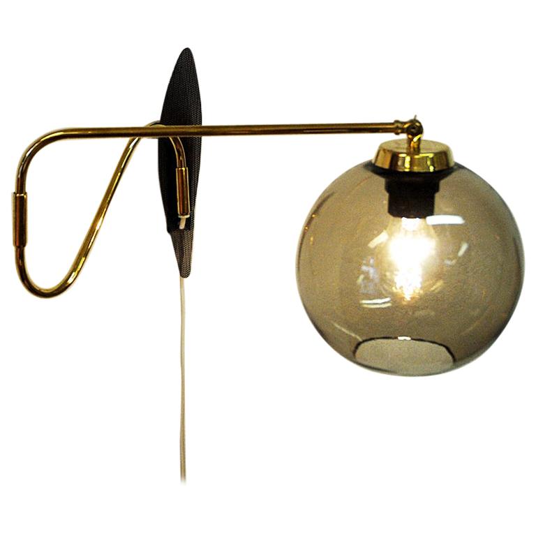 Wall Lamp on a Brass Arm with Glassdome Høvik Verk, Norway, 1950s