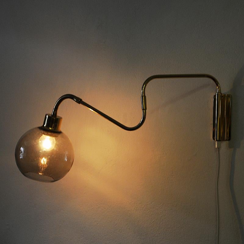 Norwegian Wall Lamp on Brass Arm with Glass Dome T. Røste & Co, Norway, 1960s