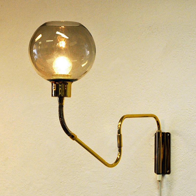 Wall Lamp on Brass Arm with Glass Dome T. Røste & Co, Norway, 1960s In Good Condition In Stockholm, SE