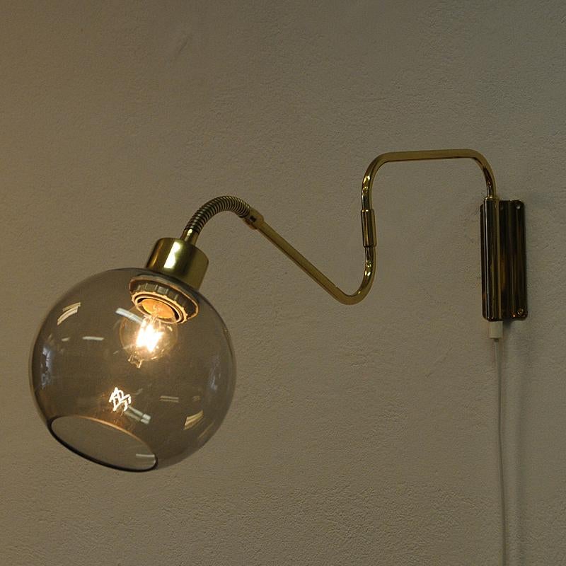 Mid-20th Century Wall Lamp on Brass Arm with Glass Dome T. Røste & Co, Norway, 1960s