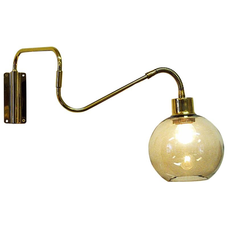 Wall Lamp on Brass Arm with Glass Dome T. Røste & Co, Norway, 1960s