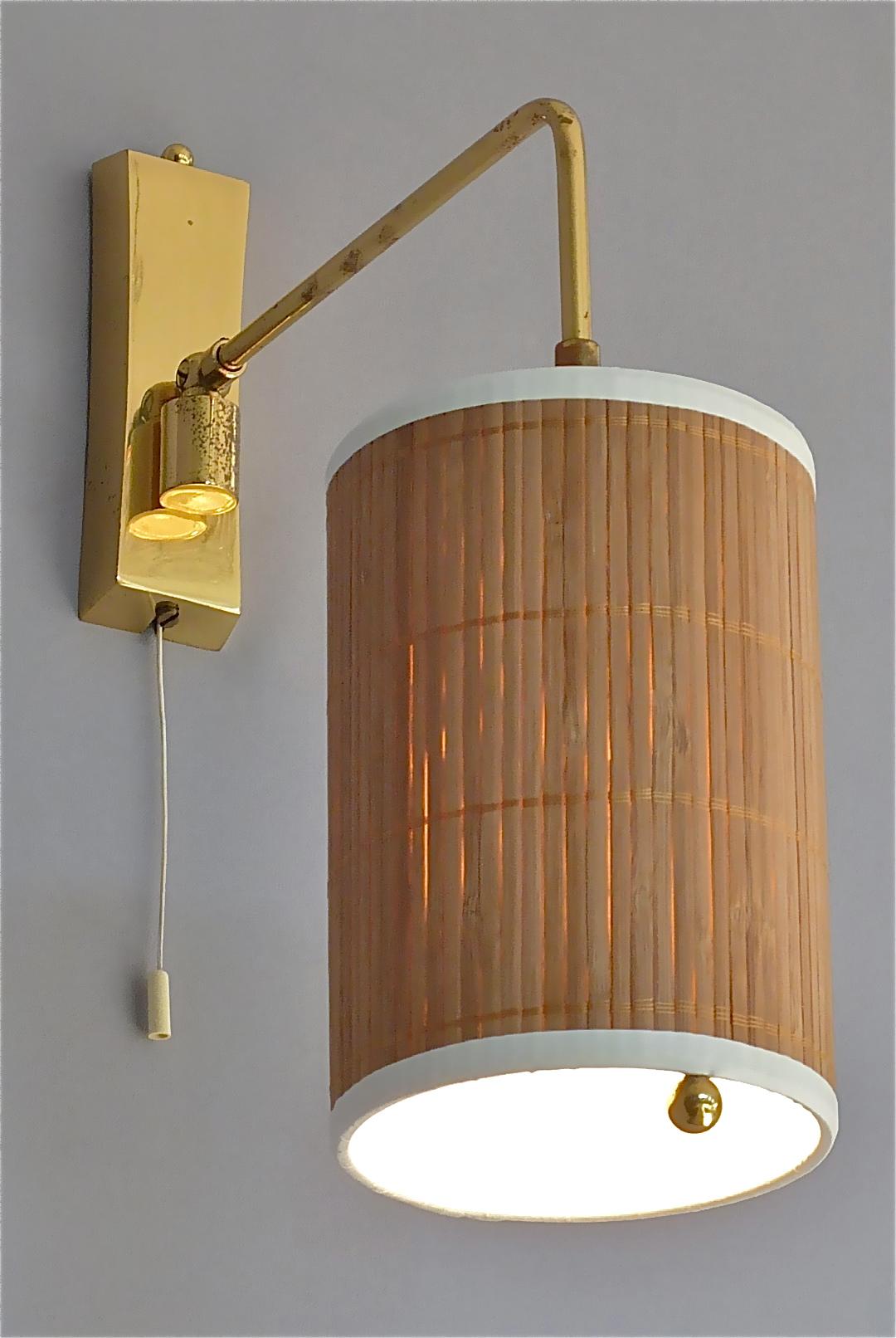 Wall Lamp Paavo Tynell Taito Oy Kalmar Style Brass Cane Wood Shade 1950s Sconce For Sale 1