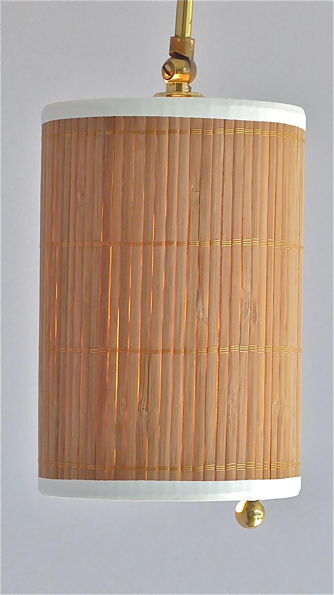 Wall Lamp Paavo Tynell Taito Oy Kalmar Style Brass Cane Wood Shade 1950s Sconce For Sale 2