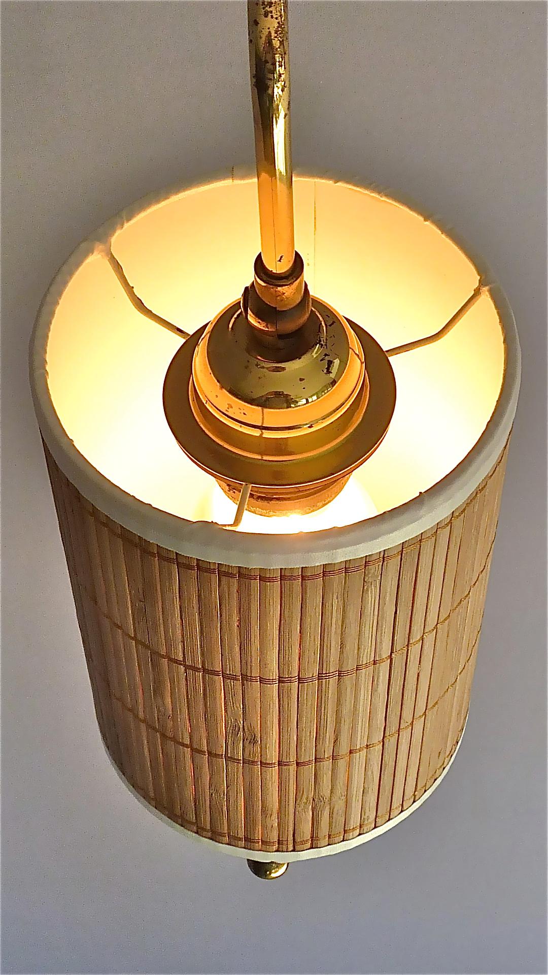 Wall Lamp Paavo Tynell Taito Oy Kalmar Style Brass Cane Wood Shade 1950s Sconce For Sale 3