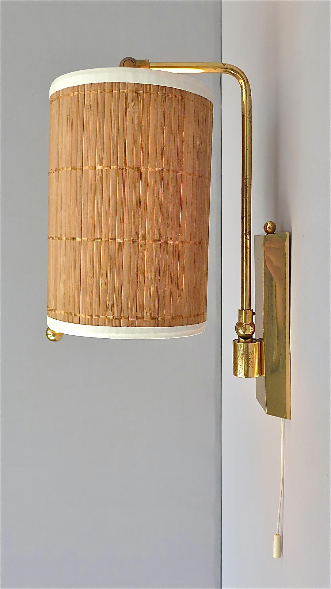 Wall Lamp Paavo Tynell Taito Oy Kalmar Style Brass Cane Wood Shade 1950s Sconce For Sale 5