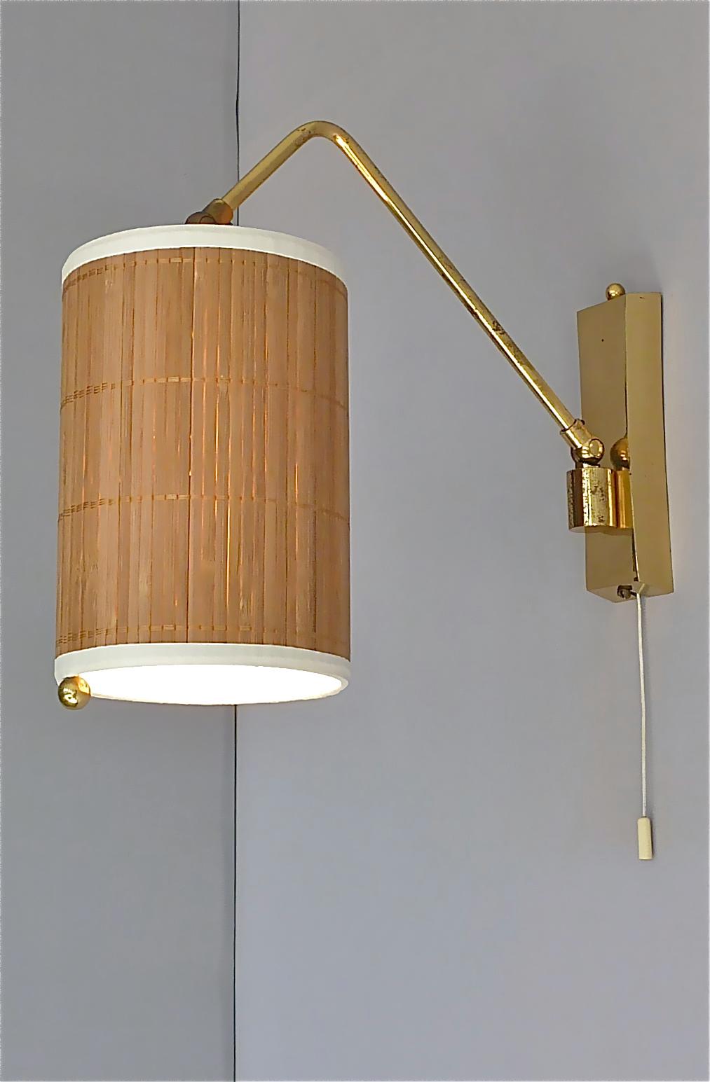 Wall Lamp Paavo Tynell Taito Oy Kalmar Style Brass Cane Wood Shade 1950s Sconce For Sale 6