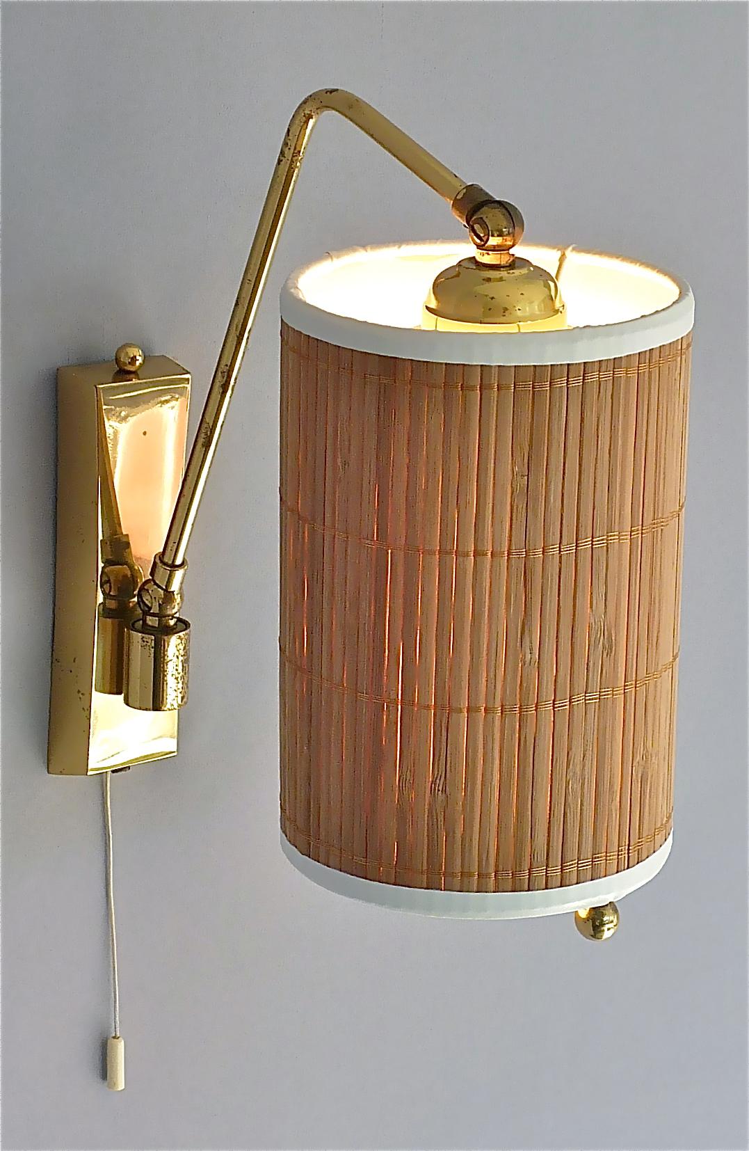 Wall Lamp Paavo Tynell Taito Oy Kalmar Style Brass Cane Wood Shade 1950s Sconce For Sale 7