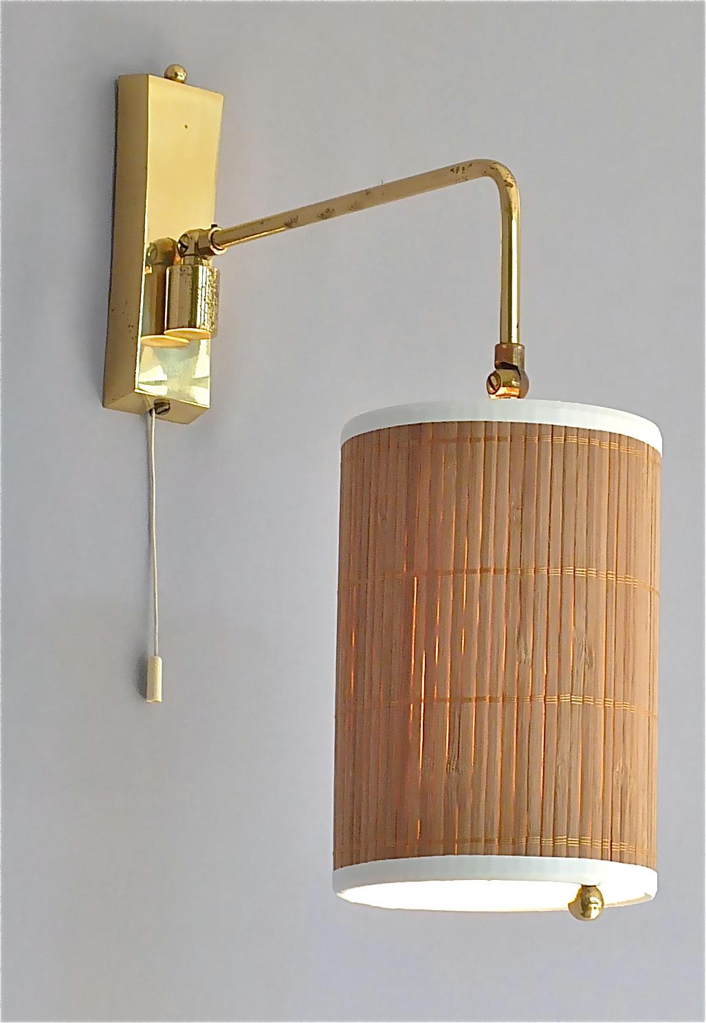 Wall Lamp Paavo Tynell Taito Oy Kalmar Style Brass Cane Wood Shade 1950s Sconce For Sale 8